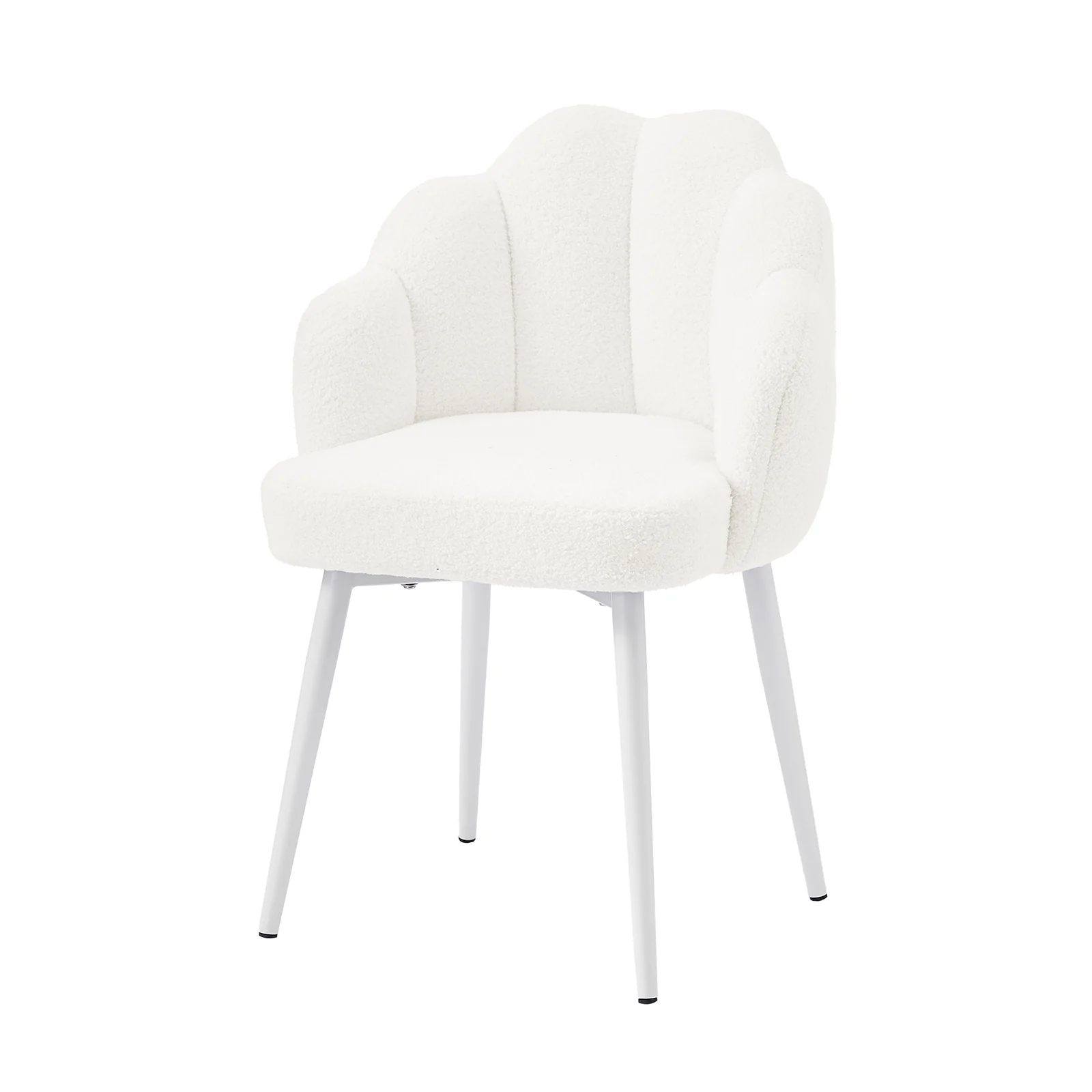 Sally Scalloped Boucle Dining Chair Set of 2 in Cream White