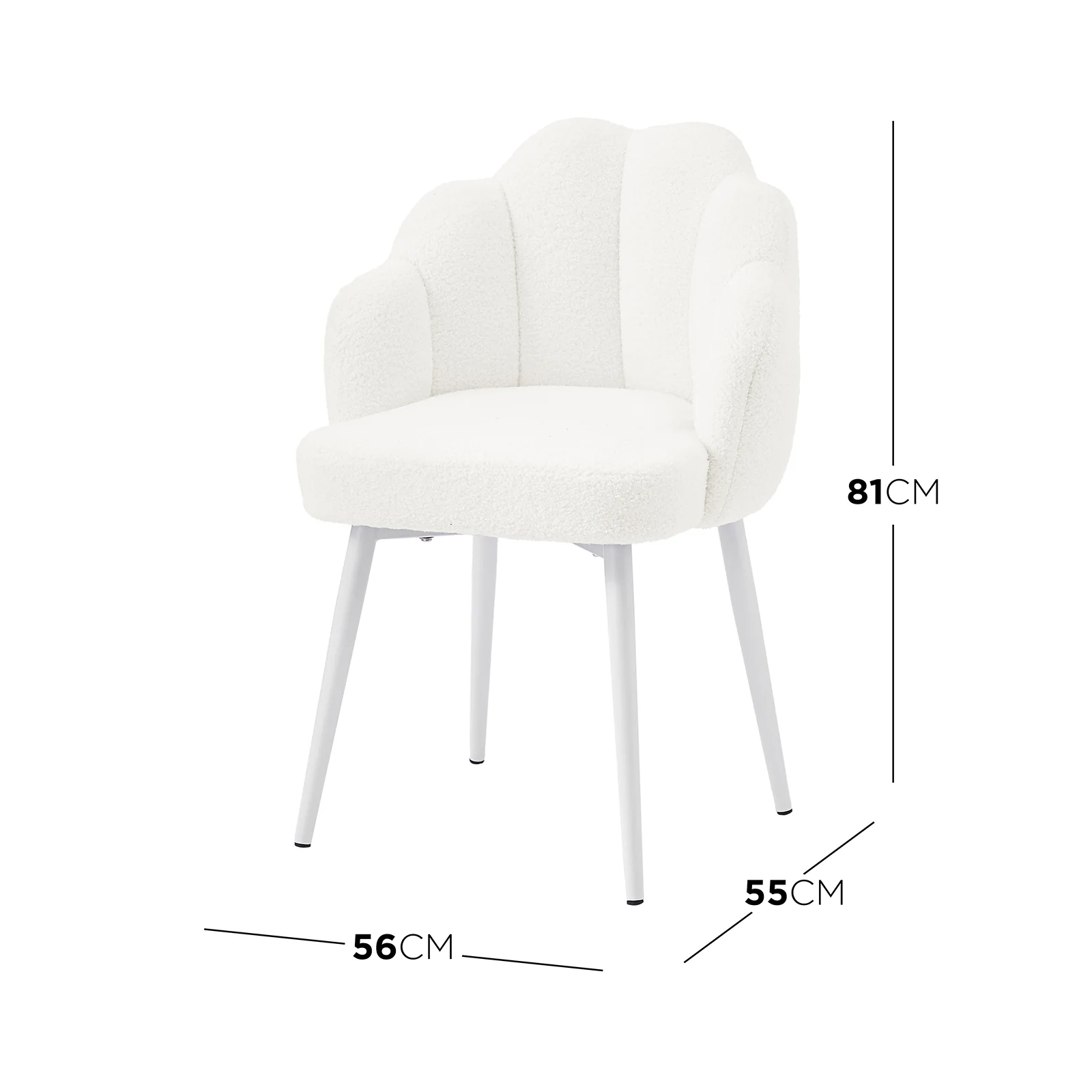 Sally Scalloped Boucle Dining Chair Set of 2 in Cream White - Image 3