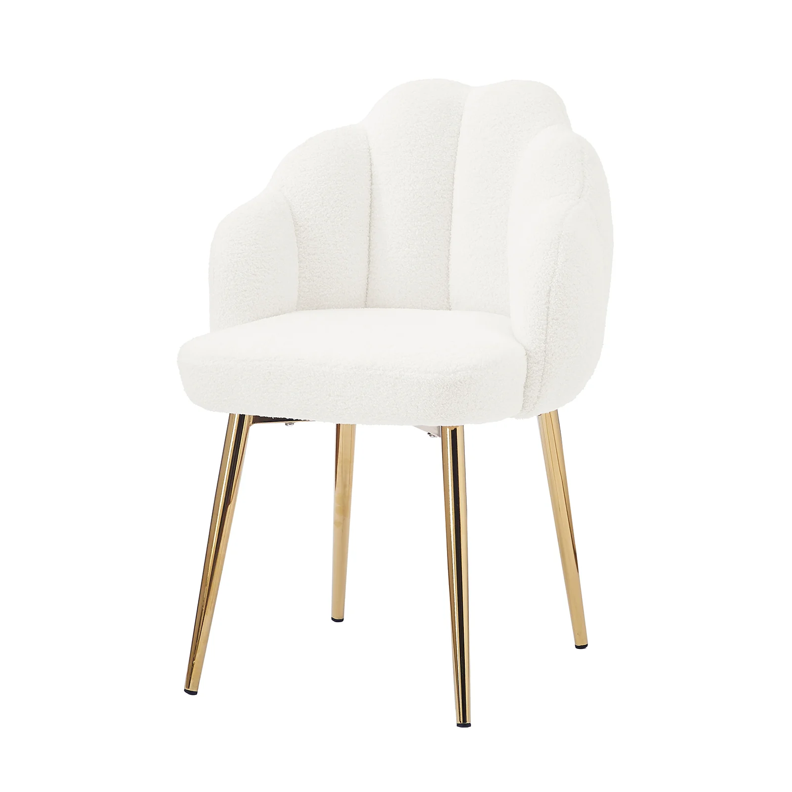 Sally Scalloped Boucle Dining Chair Set of 2 in Gold & Cream