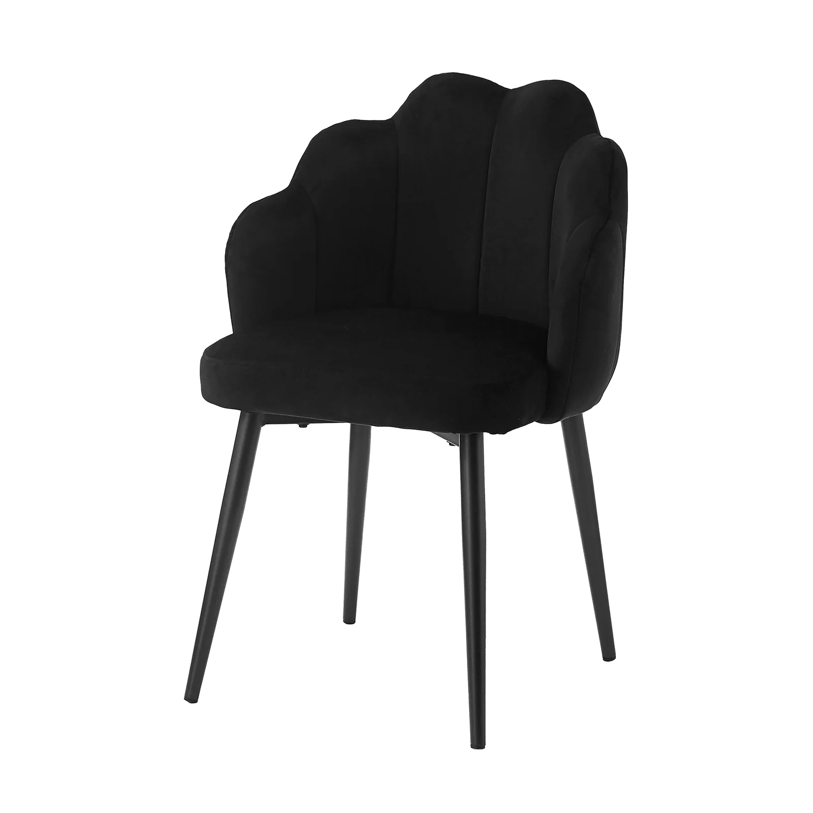 Sally Scalloped Velvet Dining Chair Set of 2 in Black