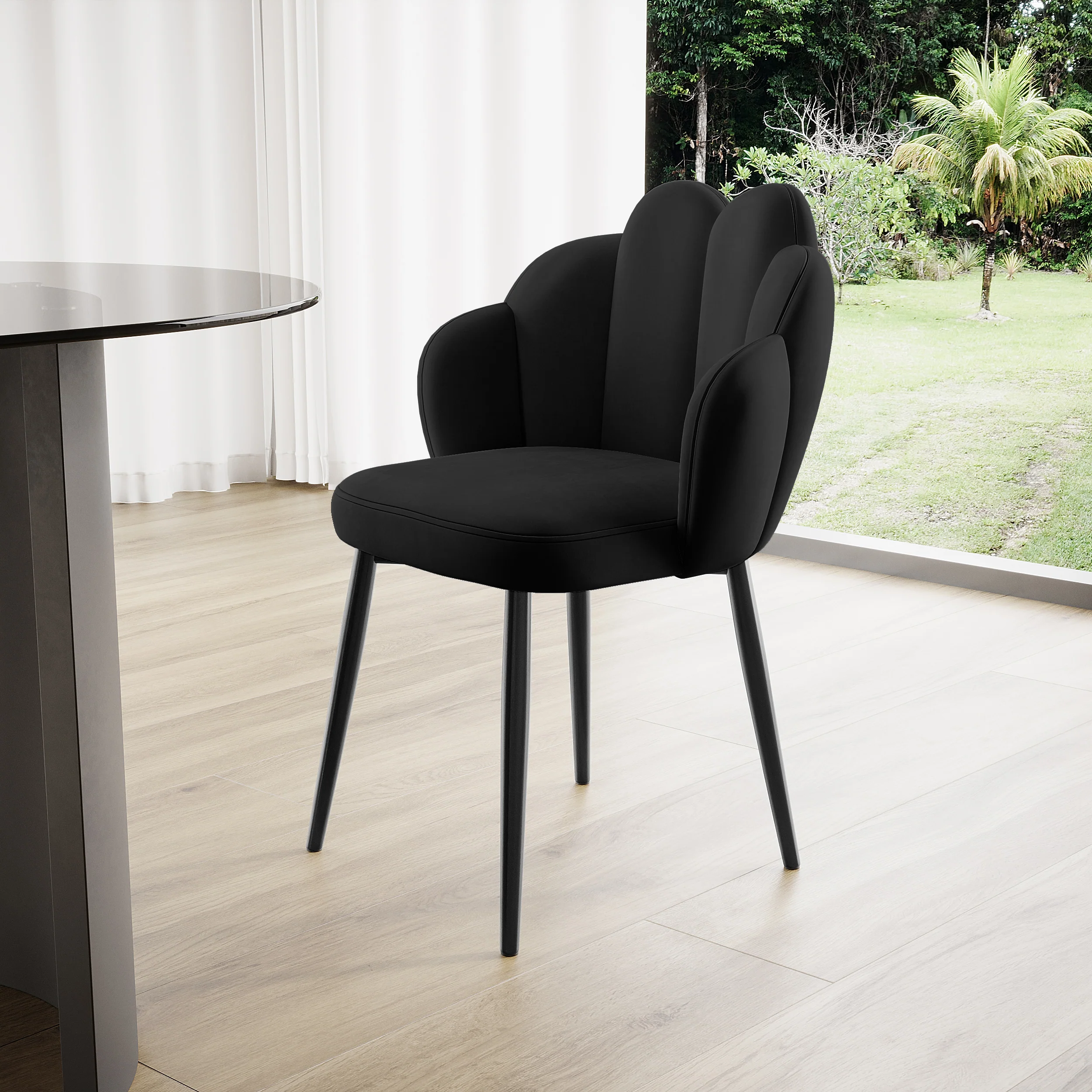 Sally Scalloped Velvet Dining Chair Set of 2 in Black - Image 2