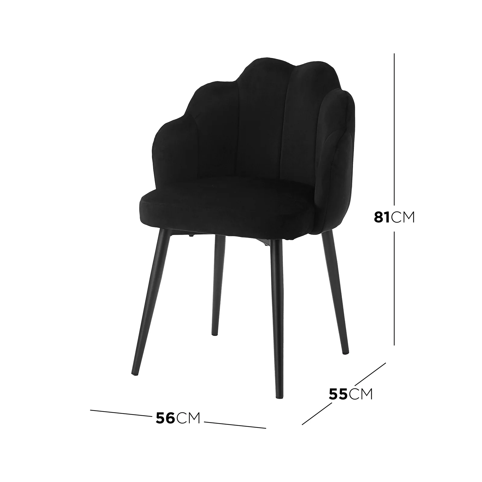 Sally Scalloped Velvet Dining Chair Set of 2 in Black - Image 3