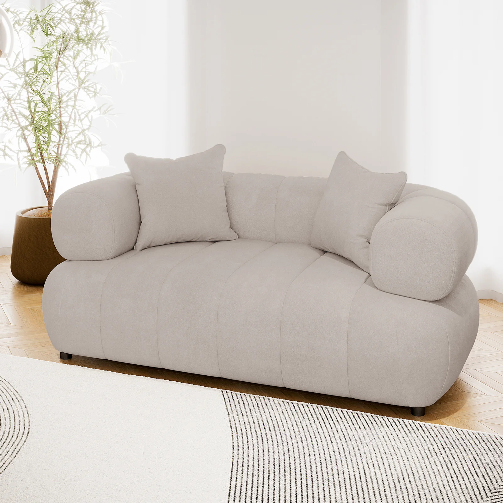 Samira 2 Seater Velvet Lounge in Warm Beige - Image 2