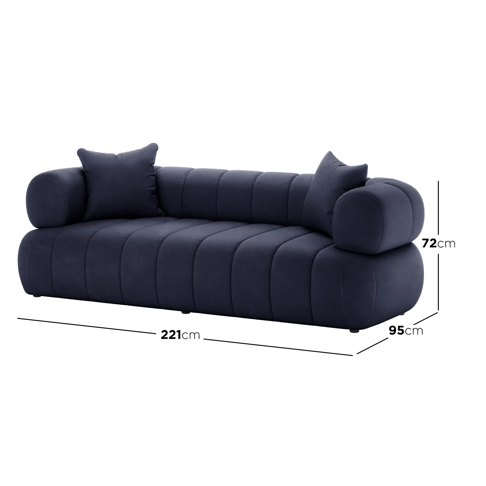 Samira 3 Seater Velvet Sofa in Navy Blue - Image 3