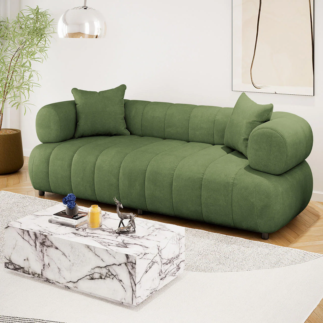Samira 3 Seater Velvet Sofa in Prasinous Green - Image 2