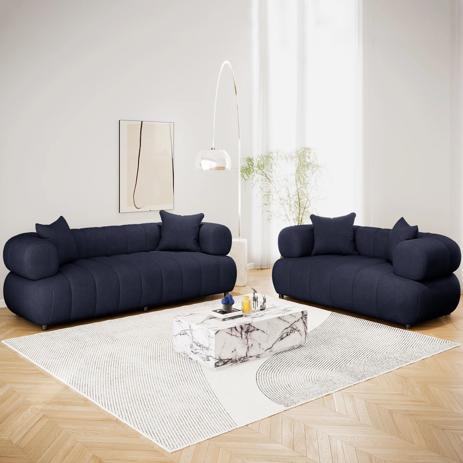 Samira 5 Seater Velvet Sofa Set in Navy Blue - Image 2