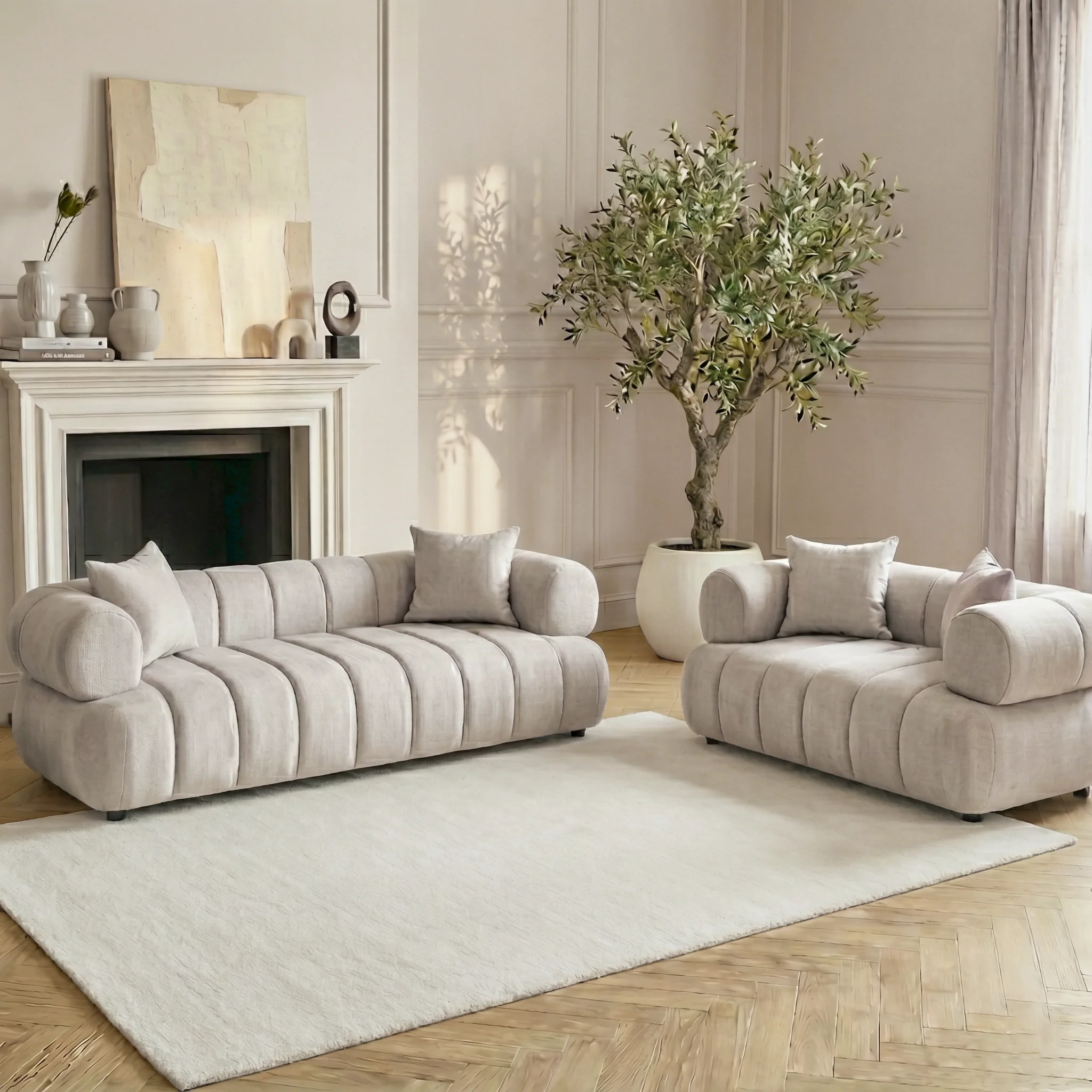 Samira 5 Seater Velvet Sofa Set in Warm Beige - Image 2