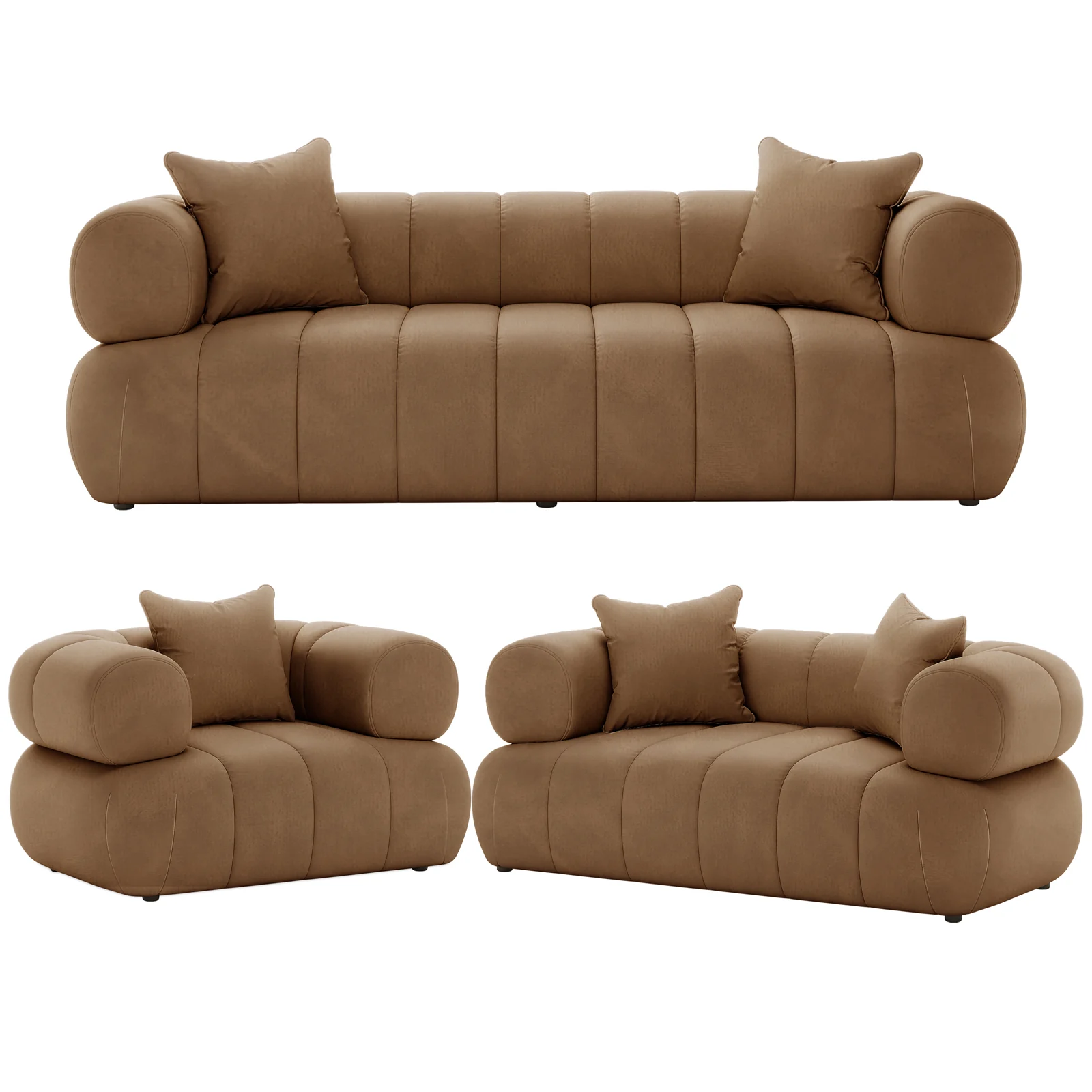 Samira 6 Seater Velvet Sofa Set in Camel Brown