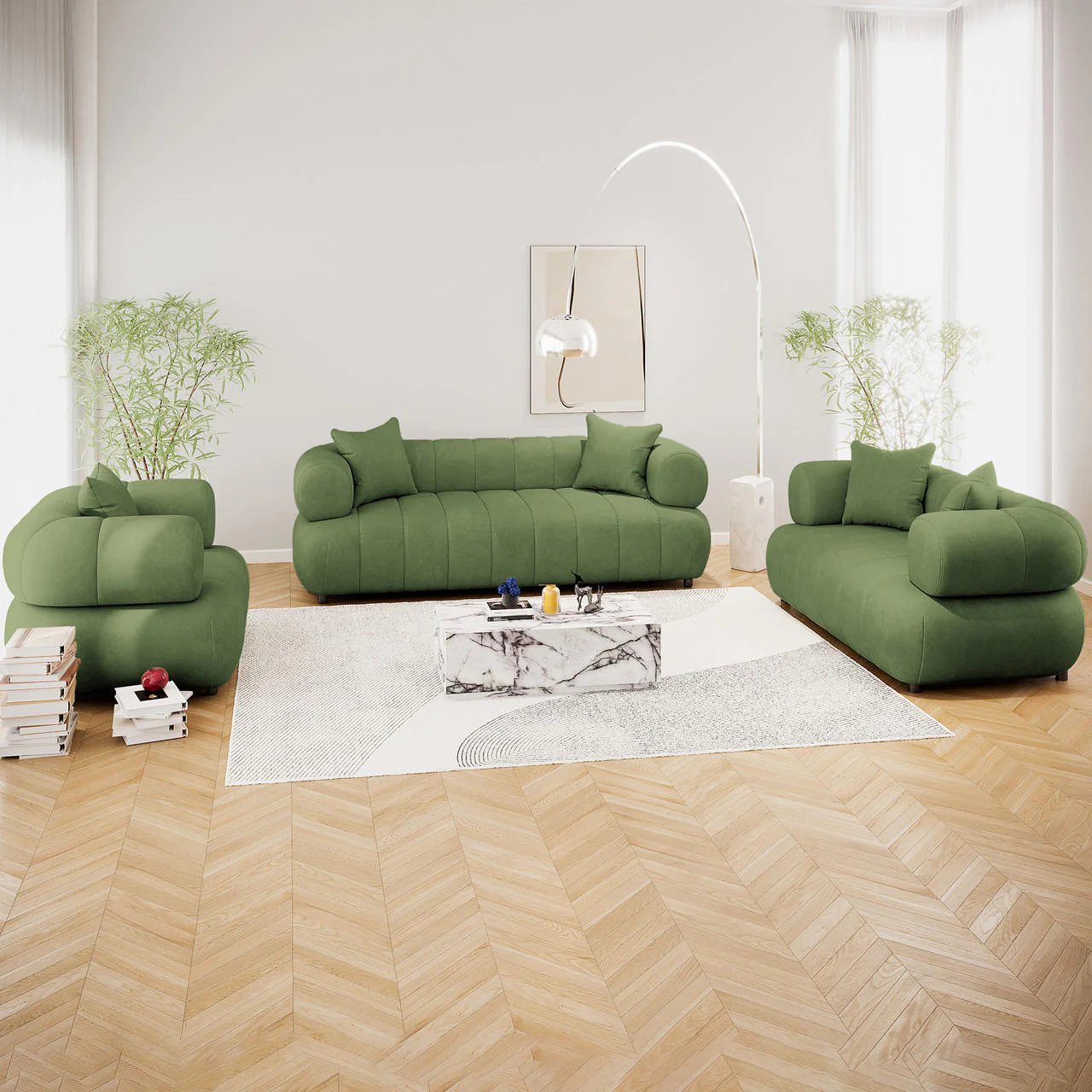 Samira 6 Seater Velvet Sofa Set in Prasinous Green - Image 2