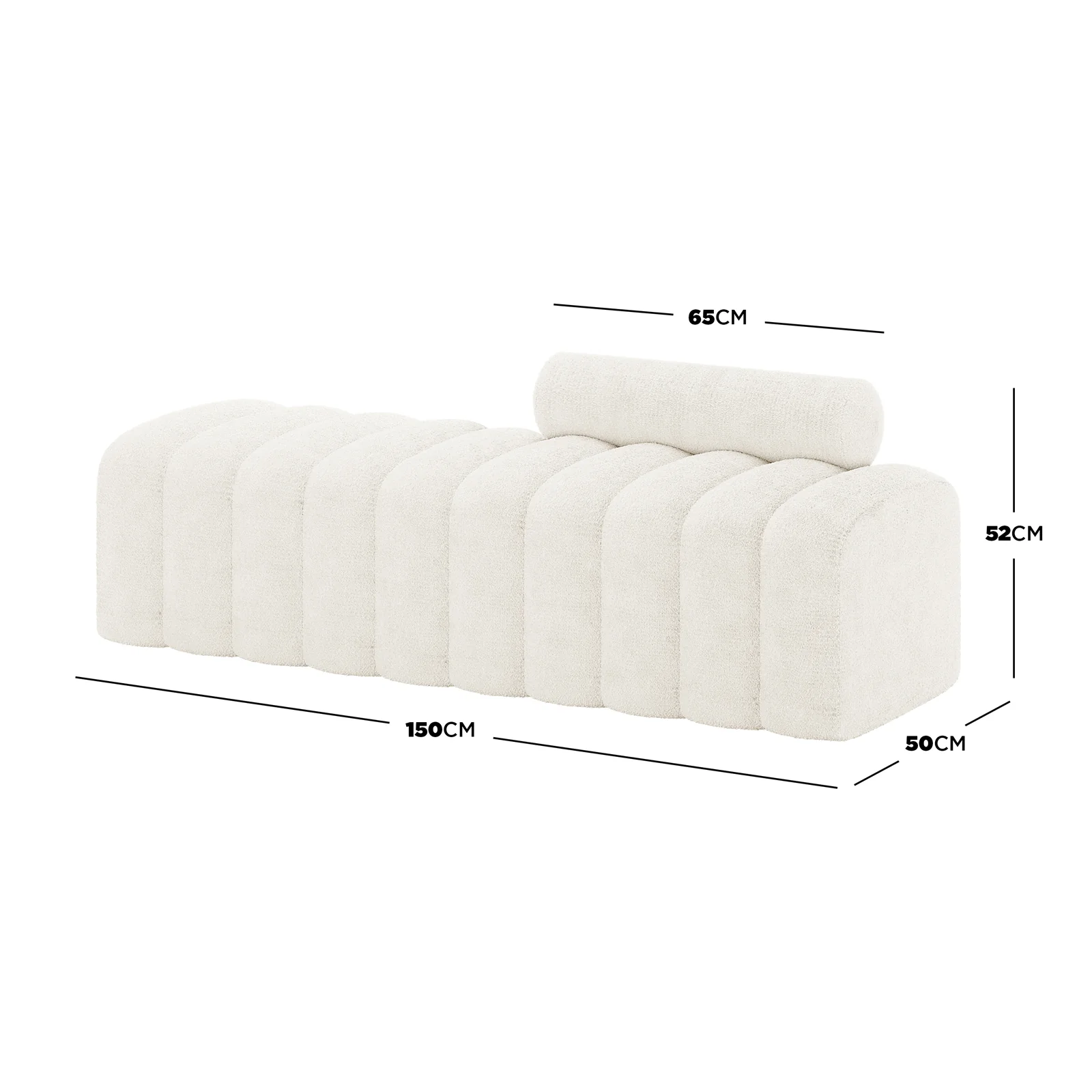 Sasa Boucle Bench with Backrest in Eggshell White - Image 5