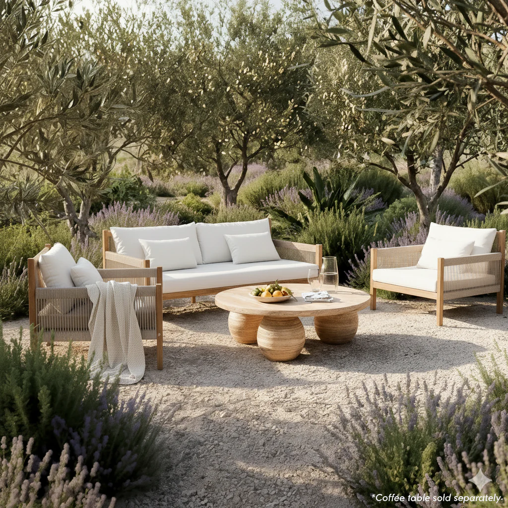 Savin 4 Seater Hardwood Outdoor Sofa Set in Beige - Image 2
