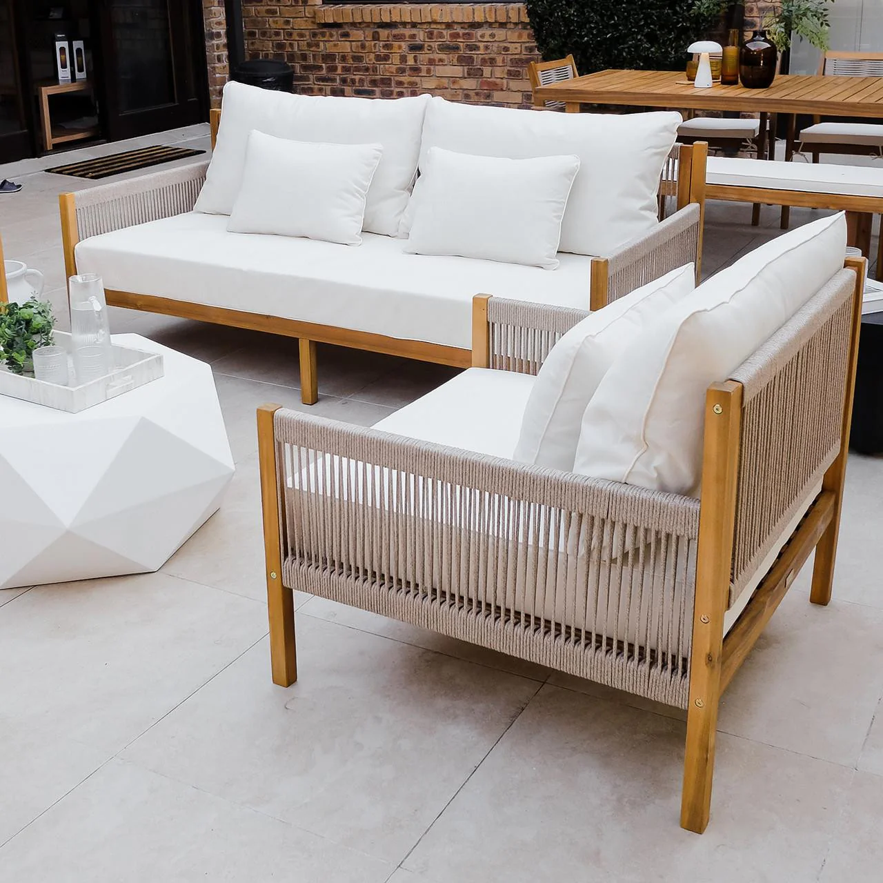 Savin 4 Seater Hardwood Outdoor Sofa Set in Beige - Image 6