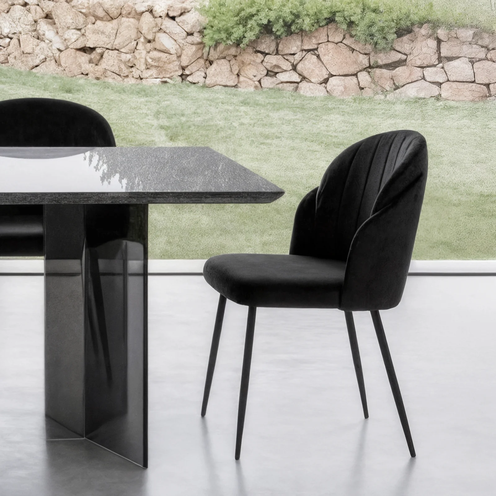 Scarlett Velvet Dining Chair Set of 2 in Black - Image 2