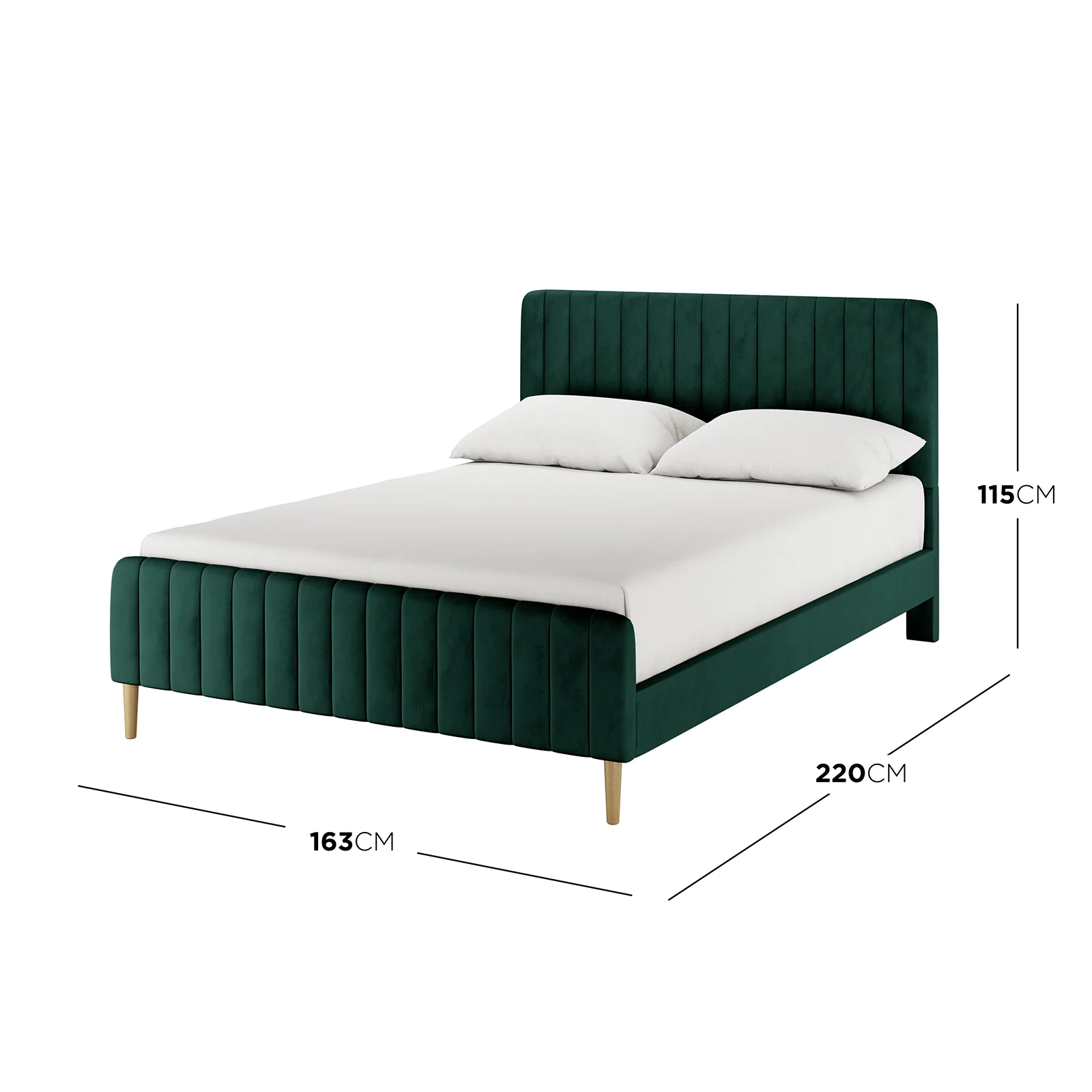 Seneca Queen Channel Tufted Velvet Fabric Bed Frame in Green - Image 4