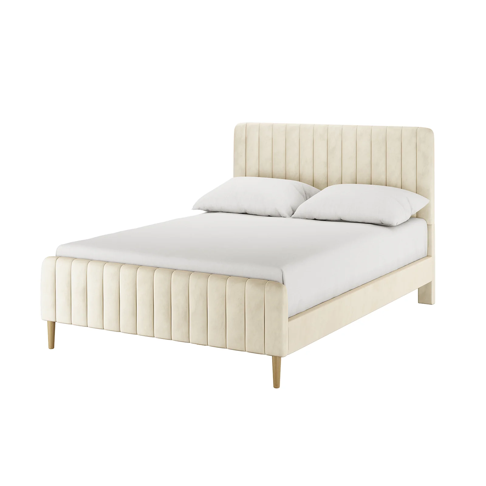 Seneca Double Channel Tufted Velvet Fabric Bed Frame in Sandy White