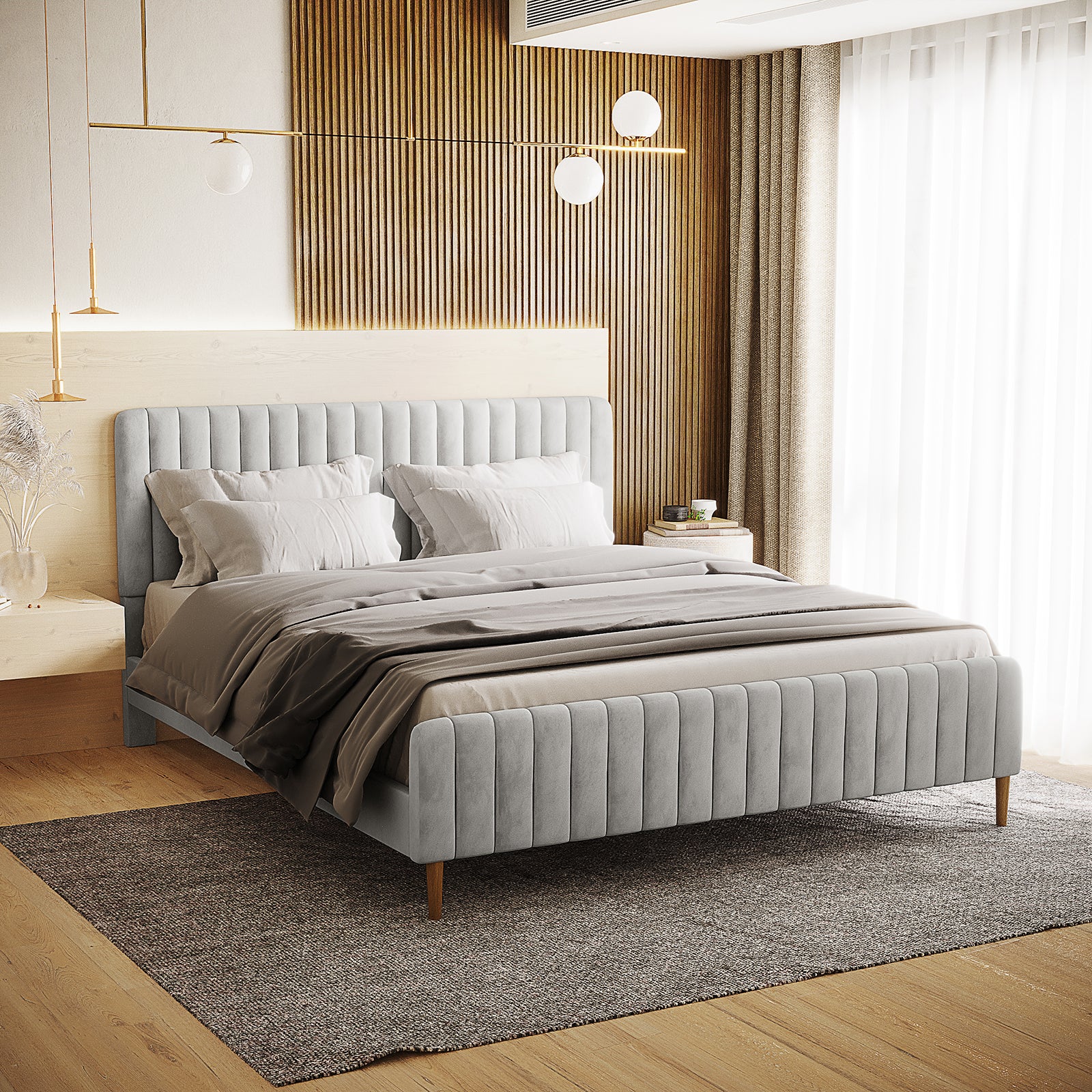 Seneca King Velvet Channel Tufted Fabric Bed Frame in Slate - Image 2