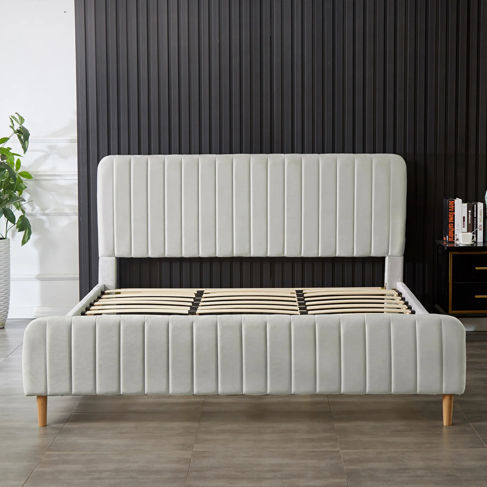 Seneca King Velvet Channel Tufted Fabric Bed Frame in Slate - Image 4