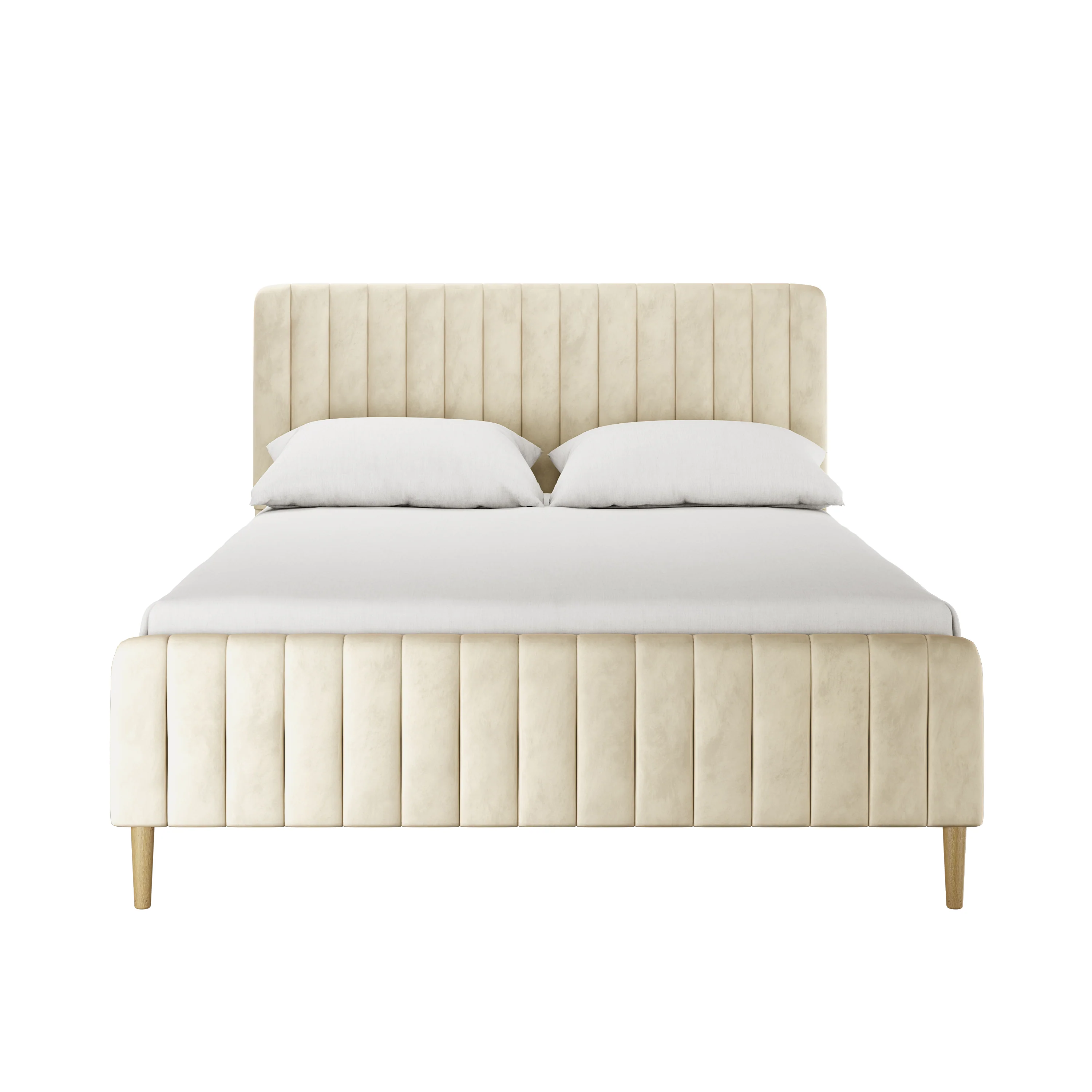 Seneca Queen Channel Tufted Velvet Fabric Bed Frame in Sandy White - Image 6