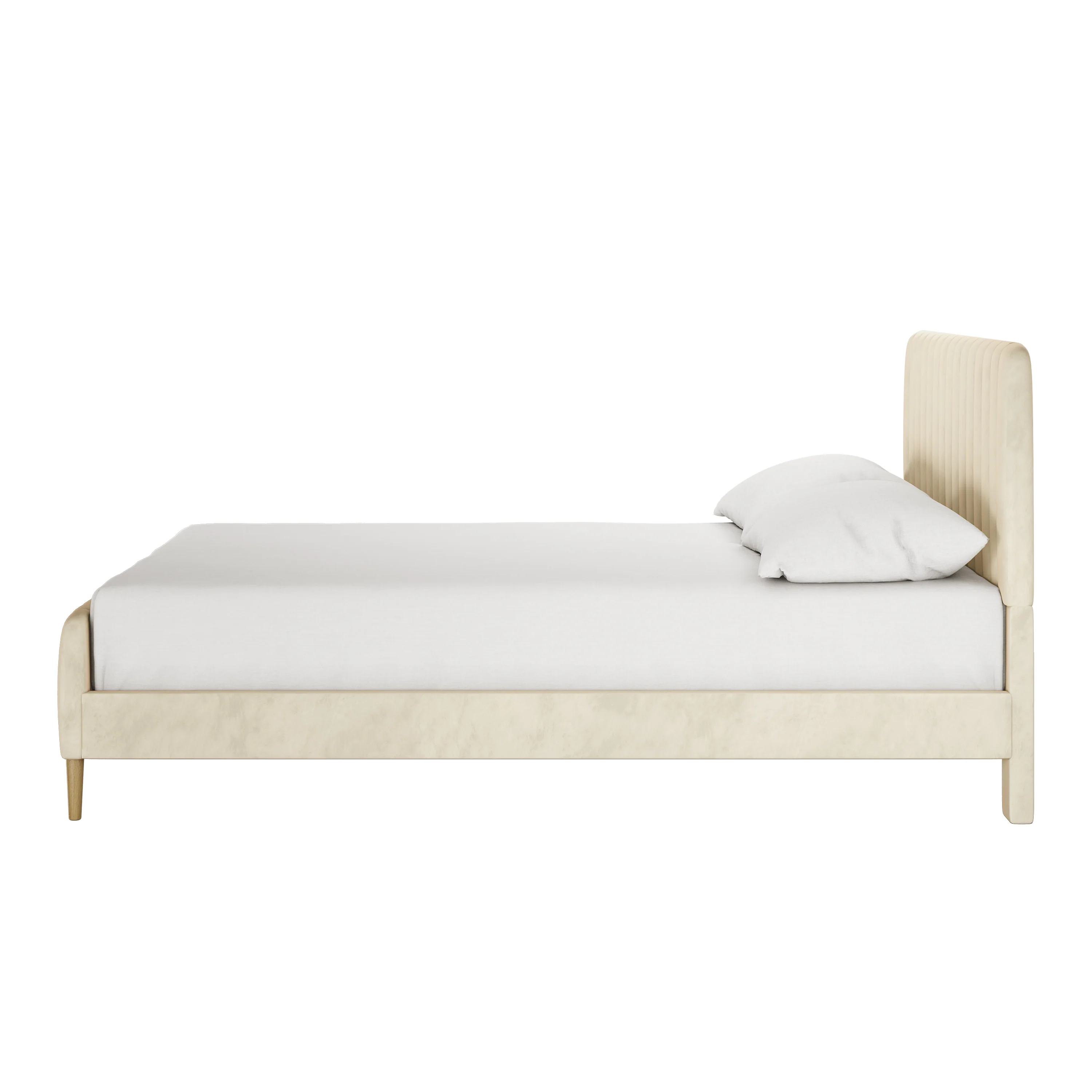Seneca Queen Channel Tufted Velvet Fabric Bed Frame in Sandy White - Image 7
