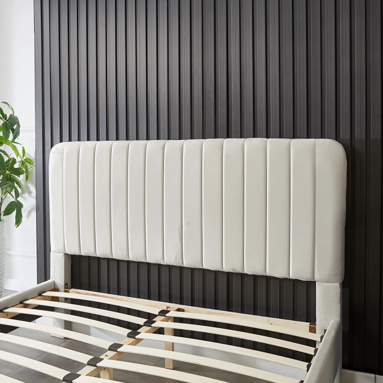 Seneca Queen Velvet Channel Tufted Bed Frame in Slate - Image 5