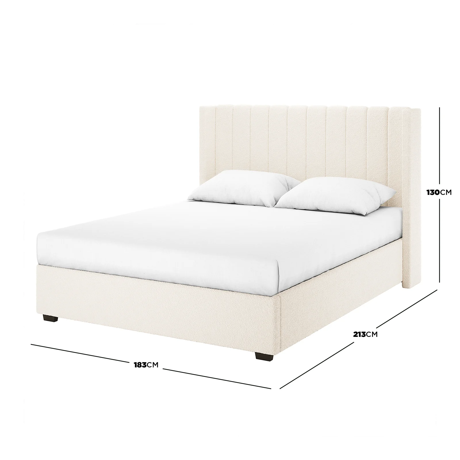 Septima & Fulvia Boucle King Bed Base & Winged Headboard in Cream White - Image 3