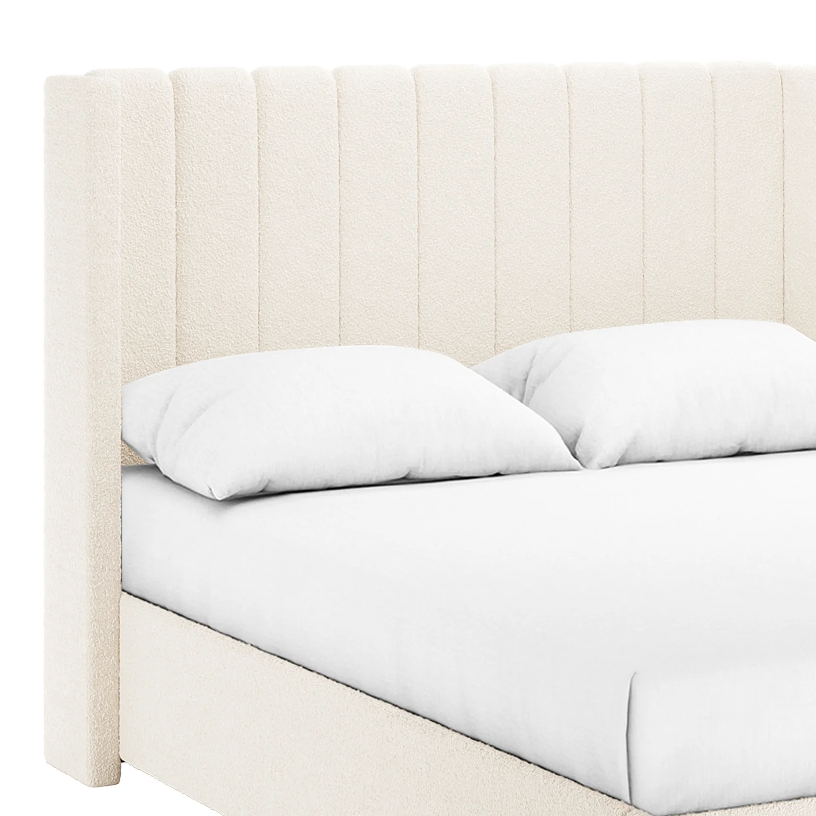 Septima & Fulvia Boucle Queen Bed Base & Headboard in Cream White - Image 13