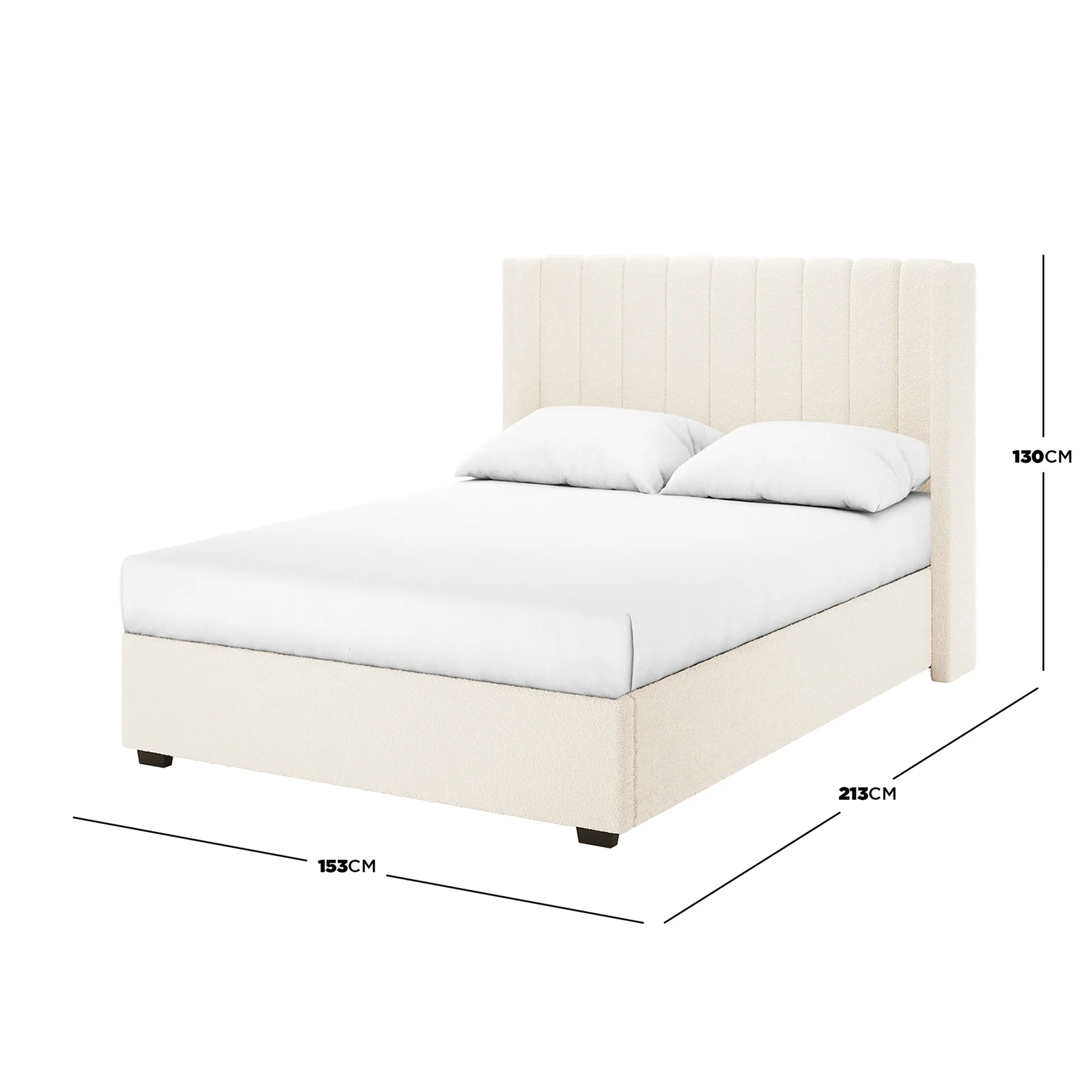 Septima & Fulvia Boucle Queen Bed Base & Headboard in Cream White - Image 3