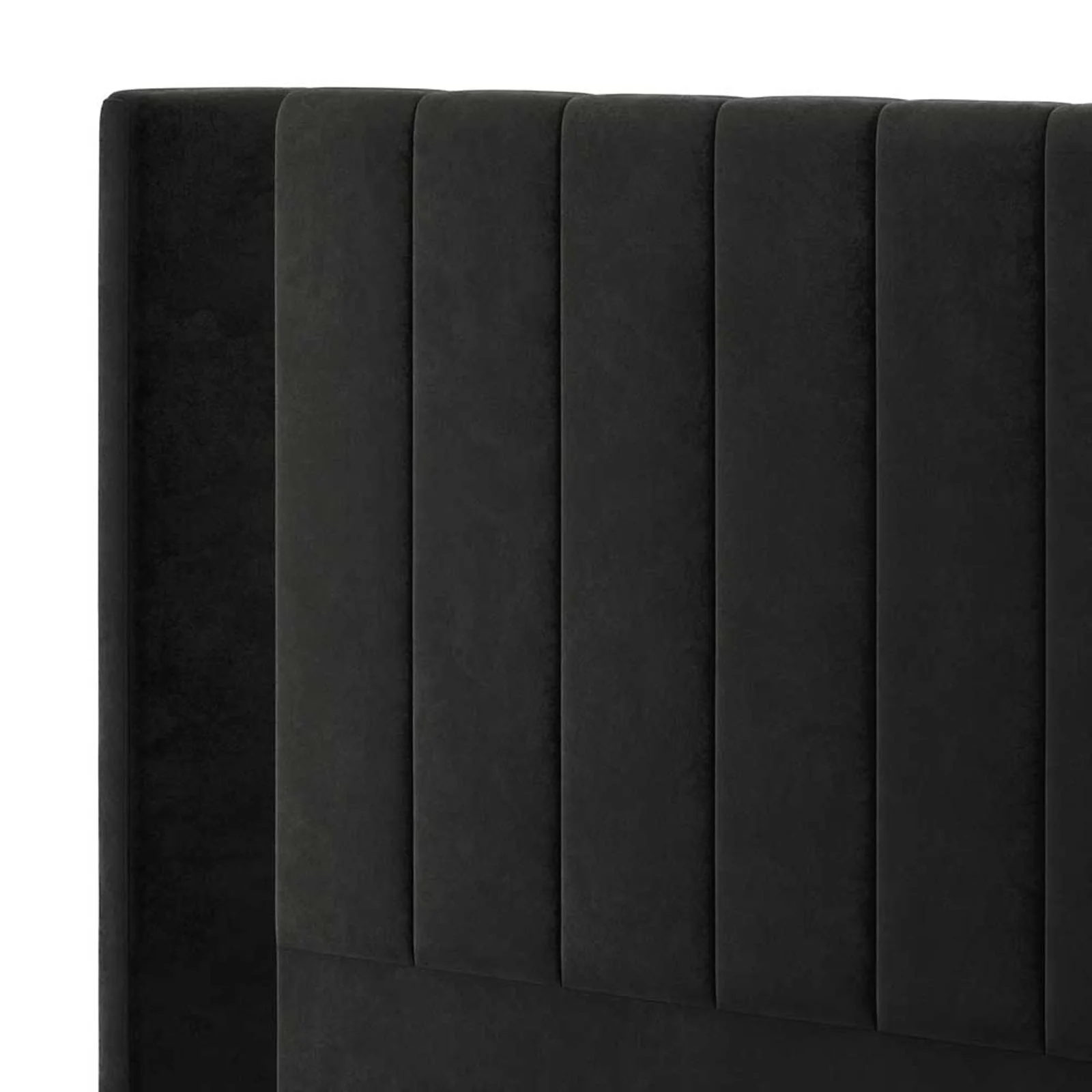 Septima & Fulvia Velvet Queen Bed Base & Winged Headboard Set in Ink - Image 11