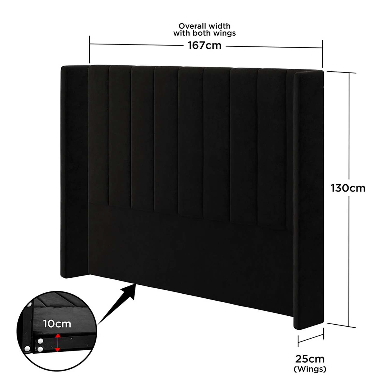 Septima & Fulvia Velvet Queen Bed Base & Winged Headboard Set in Ink - Image 3
