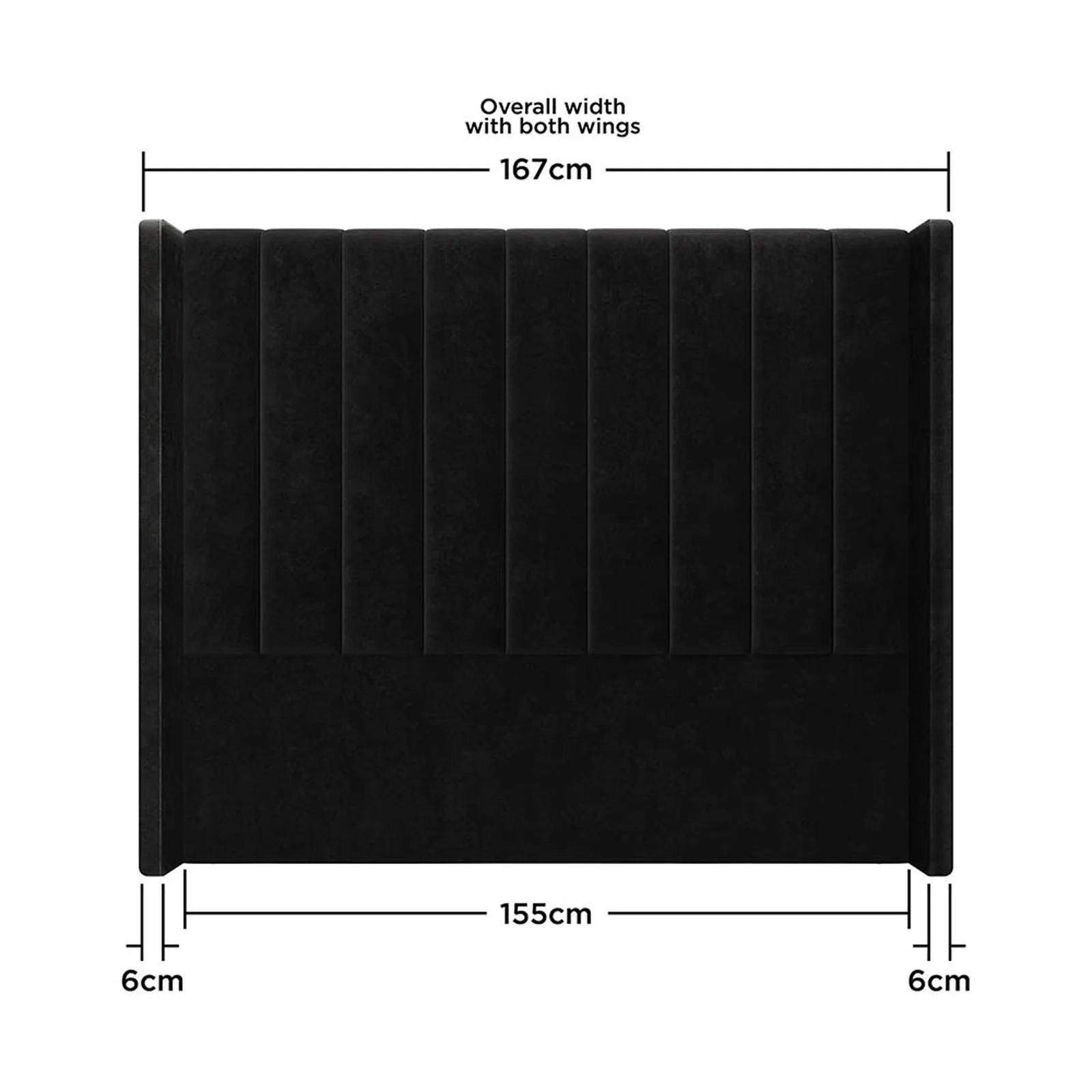 Septima & Fulvia Velvet Queen Bed Base & Winged Headboard Set in Ink - Image 4