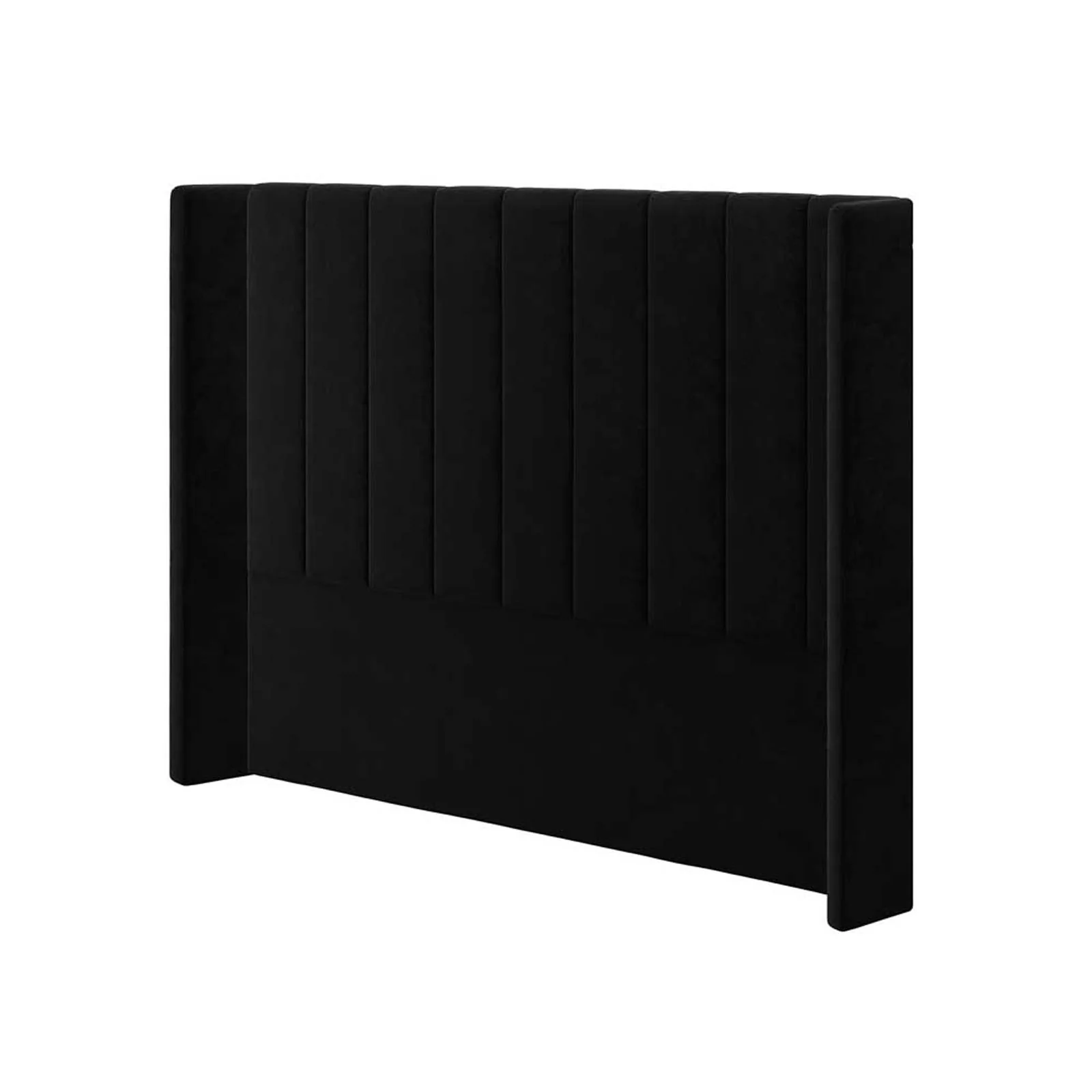 Septima & Fulvia Velvet Queen Bed Base & Winged Headboard Set in Ink - Image 9