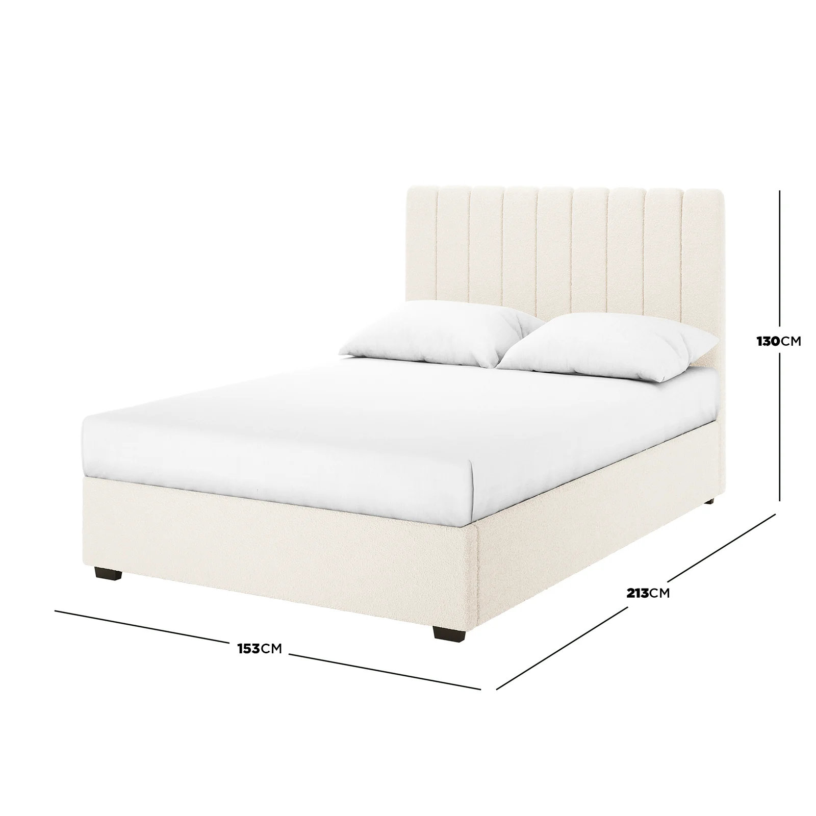 Septima & Gratiana Queen Boucle Bed Base & Headboard in Cream White - Image 3