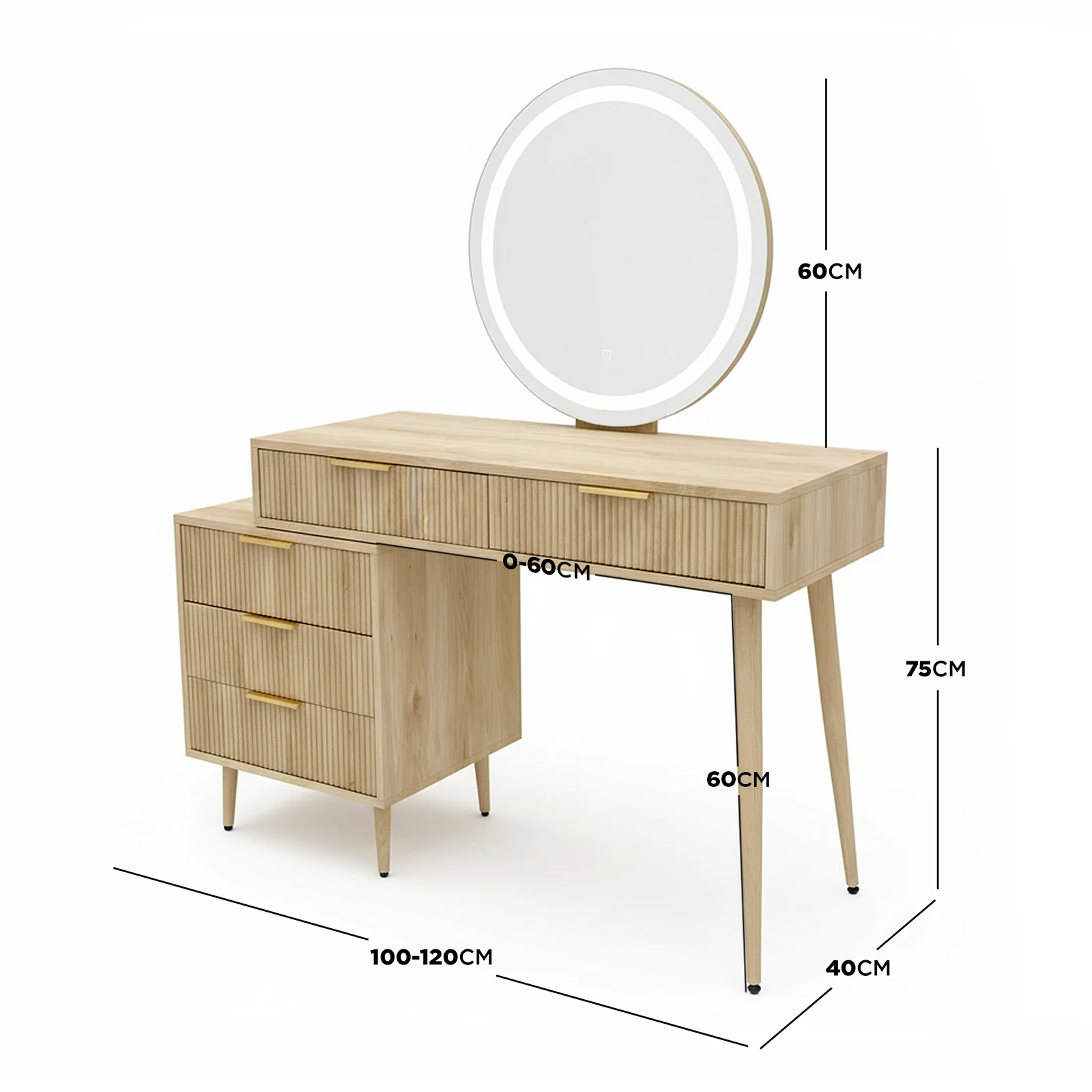 Serenity Extendable Vanity Table with LED Mirror in Natural - Image 5