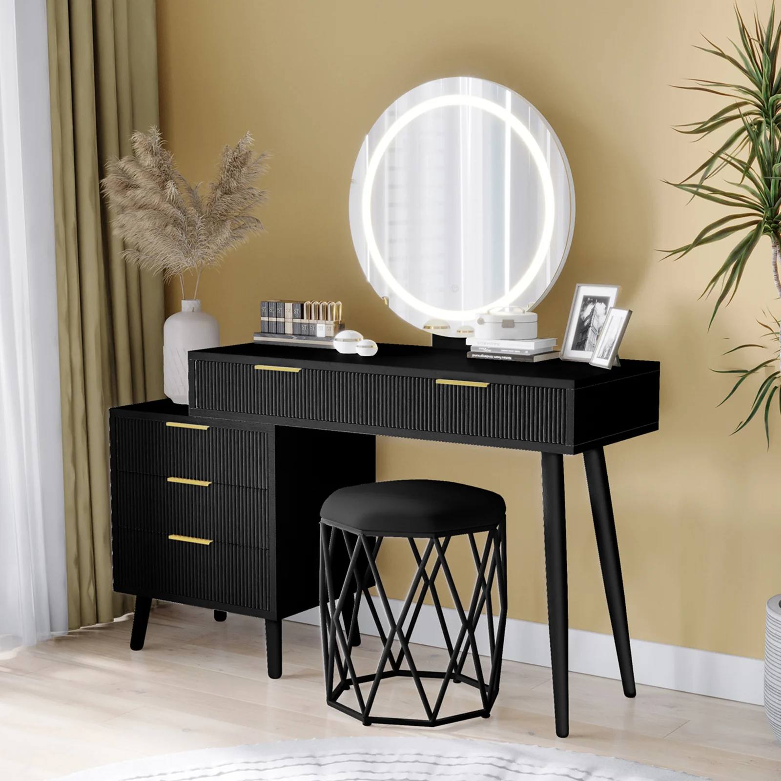Serenity Extendable Vanity Table with LED Mirror in Black - Image 2