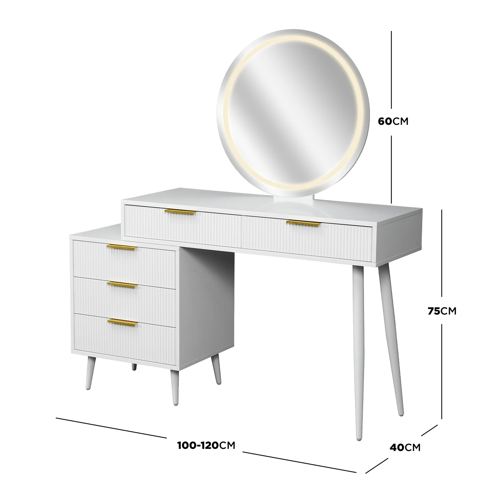 Serenity Extendable Vanity Table with LED Mirror in White - Image 3
