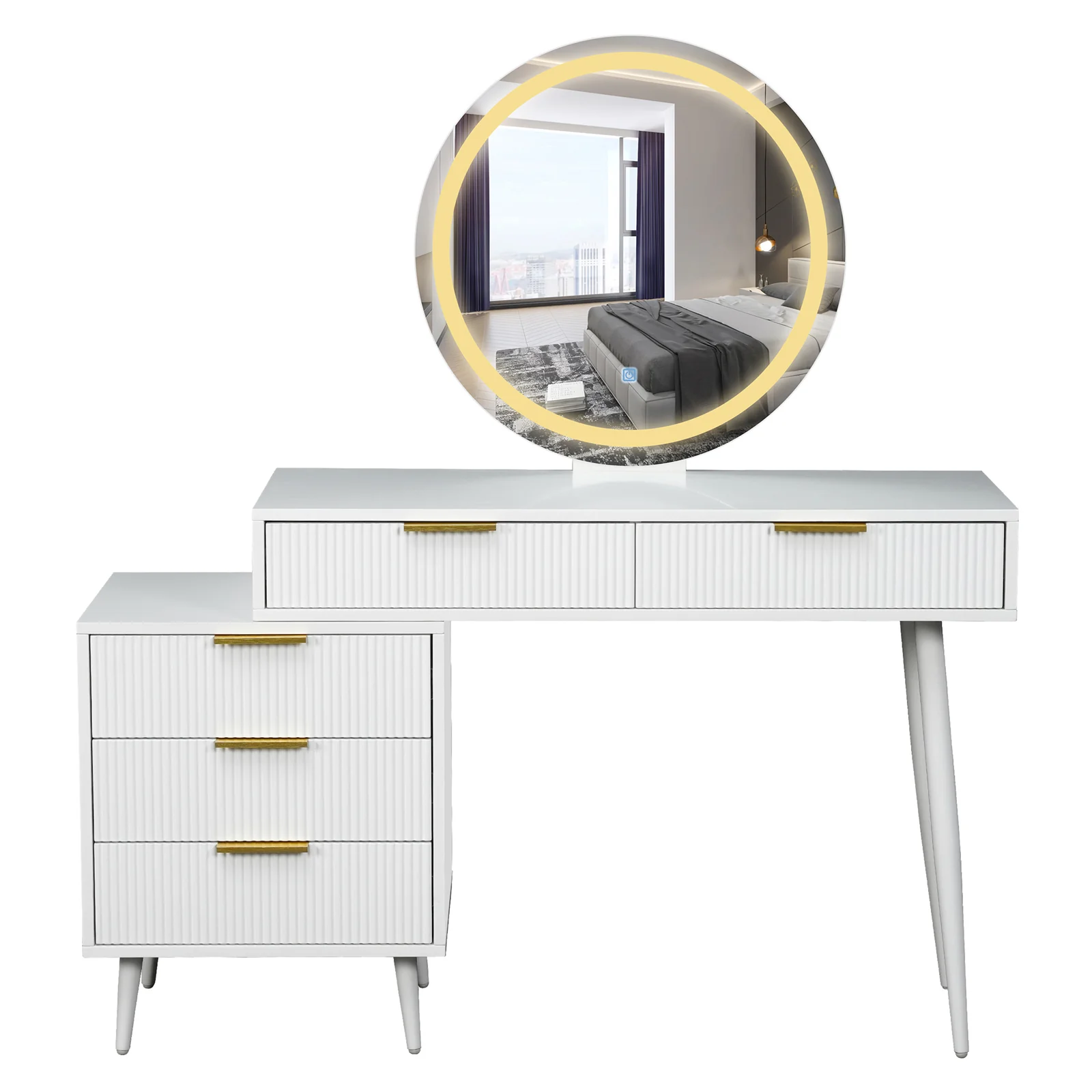 Serenity Extendable Vanity Table with LED Mirror in White - Image 5