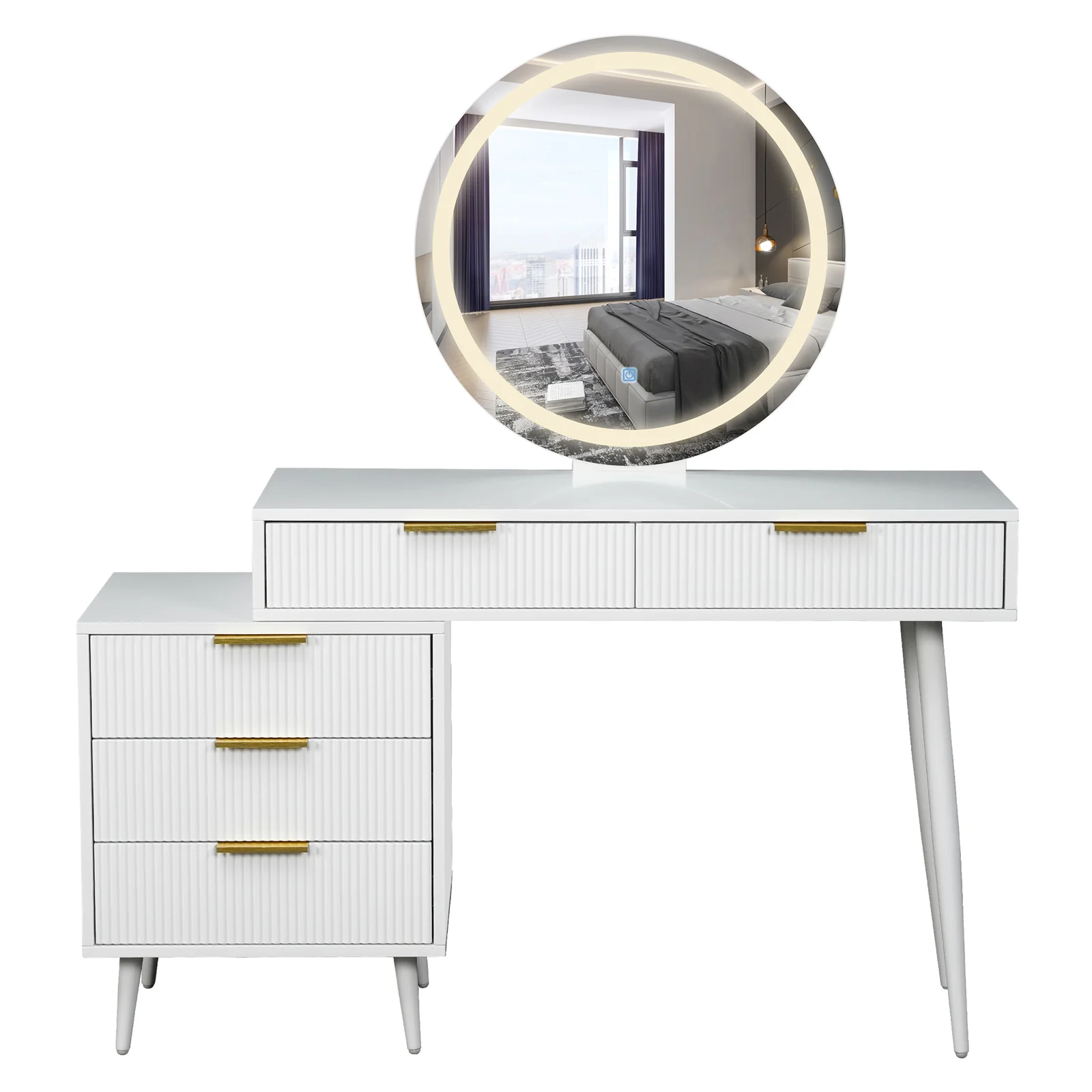 Serenity Extendable Vanity Table with LED Mirror in White - Image 7