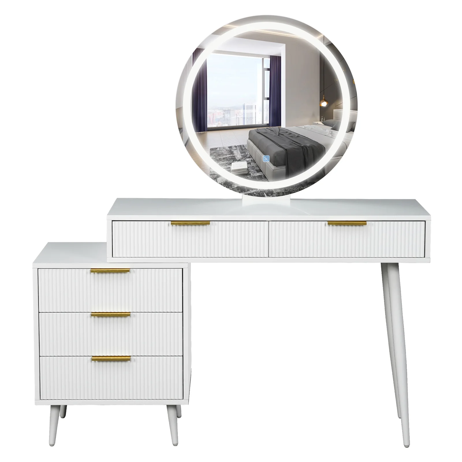 Serenity Extendable Vanity Table with LED Mirror in White - Image 9