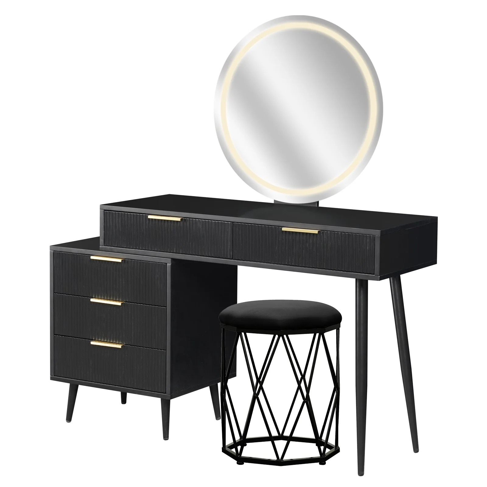 Serenity & Paisley Makeup Vanity Table & Stool Set in Black