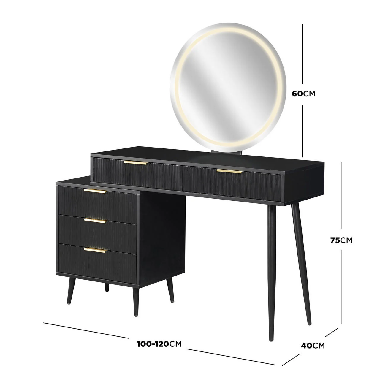 Serenity & Paisley Makeup Vanity Table & Stool Set in Black - Image 3