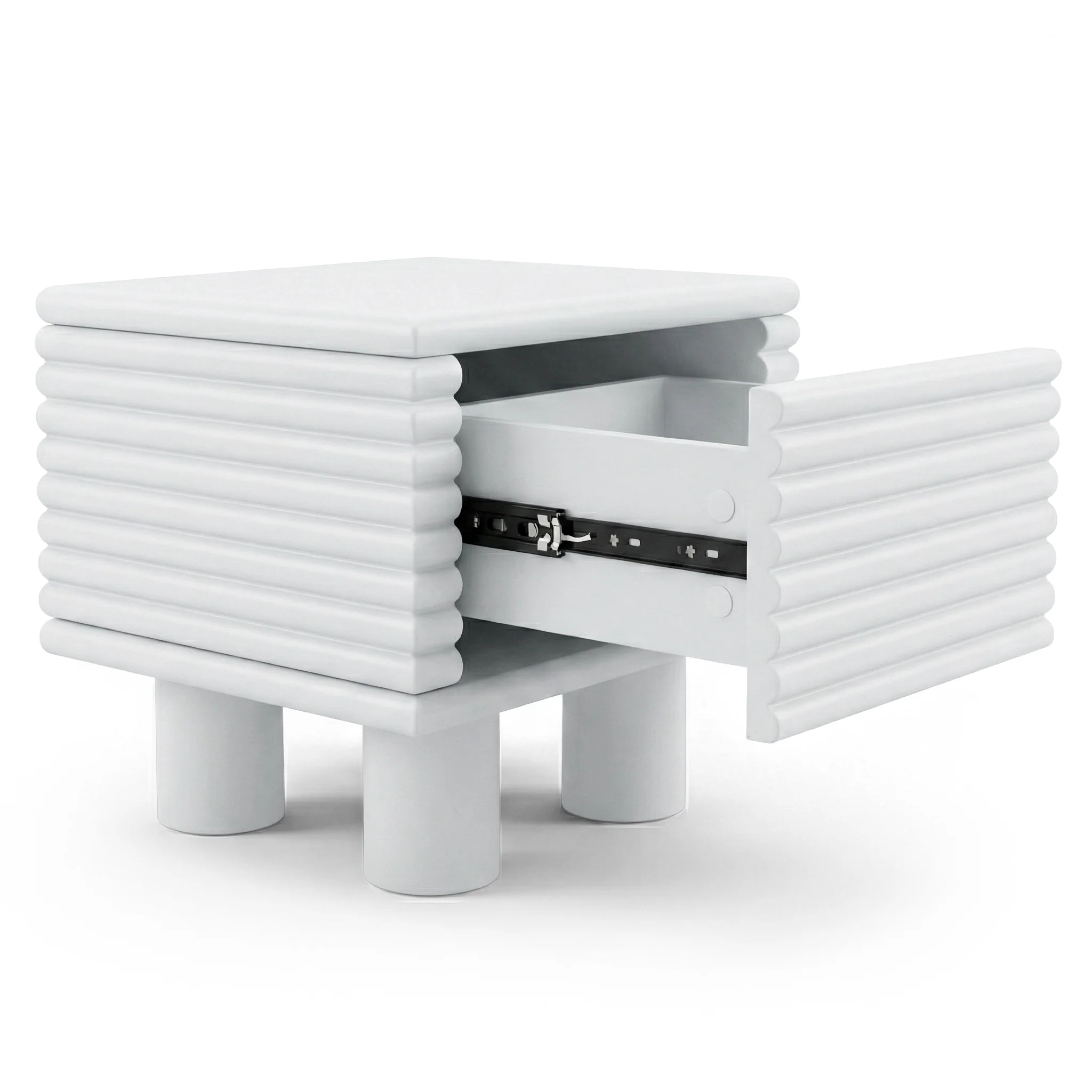 Serina Fluted Bedside Table in White - Image 11