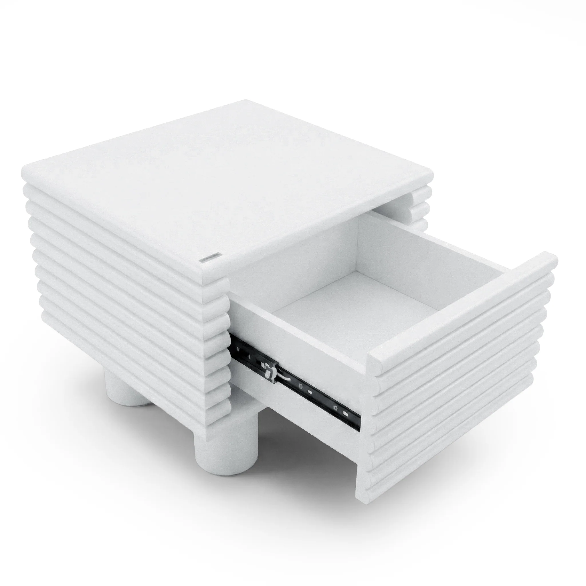 Serina Fluted Bedside Table in White - Image 12