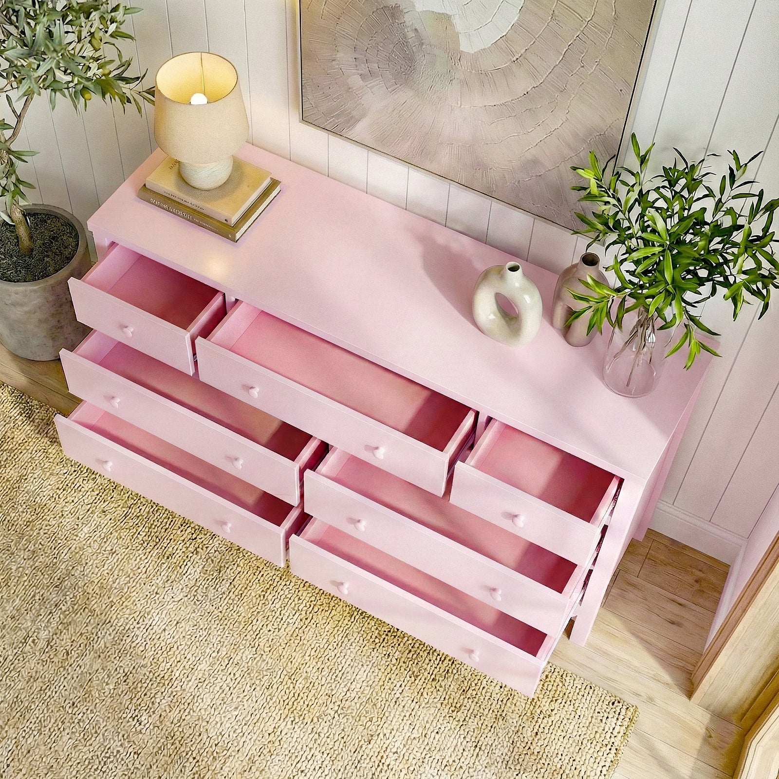 Serra 150cm Solid Pine 7-drawer Lowboy Dresser in Pink - Image 6