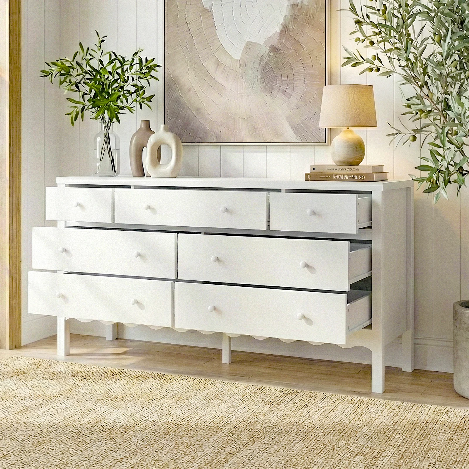 Serra 150cm Solid Pine 7-drawer Lowboy Dresser in White - Image 5