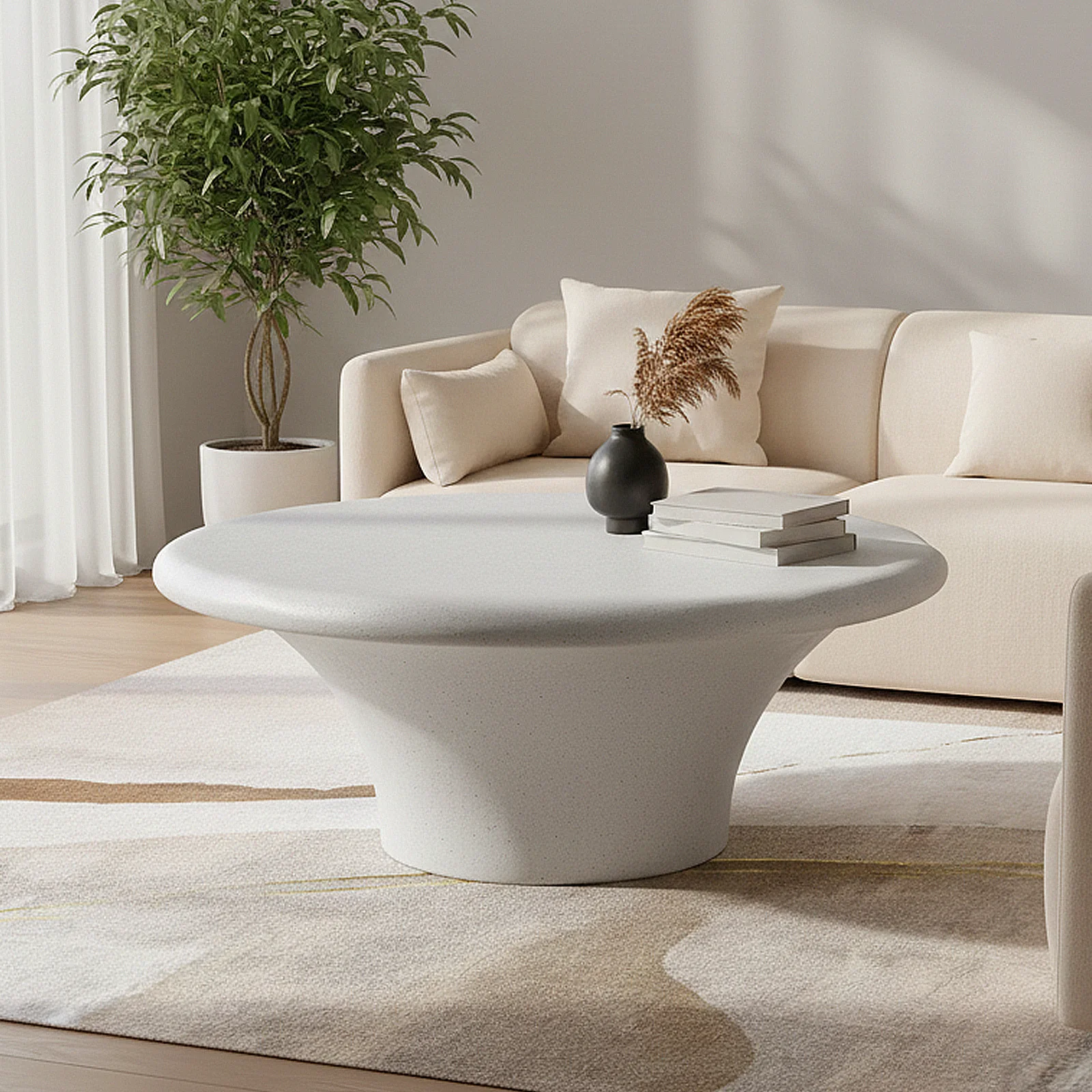 Servel 80cm Sculpted Concrete Coffee Table in White - Image 2