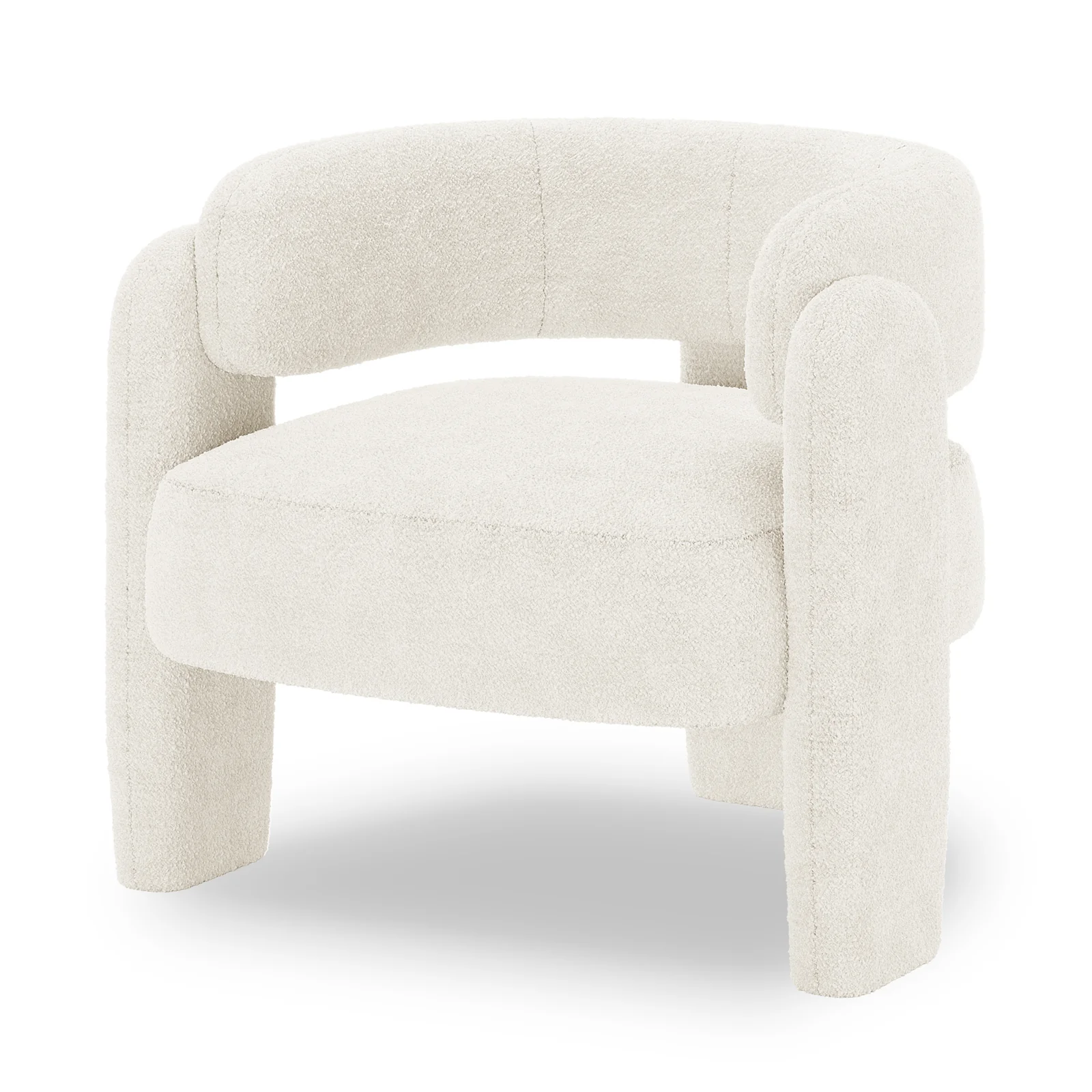 Seto Boucle Curved Accent Chair in Eggshell White