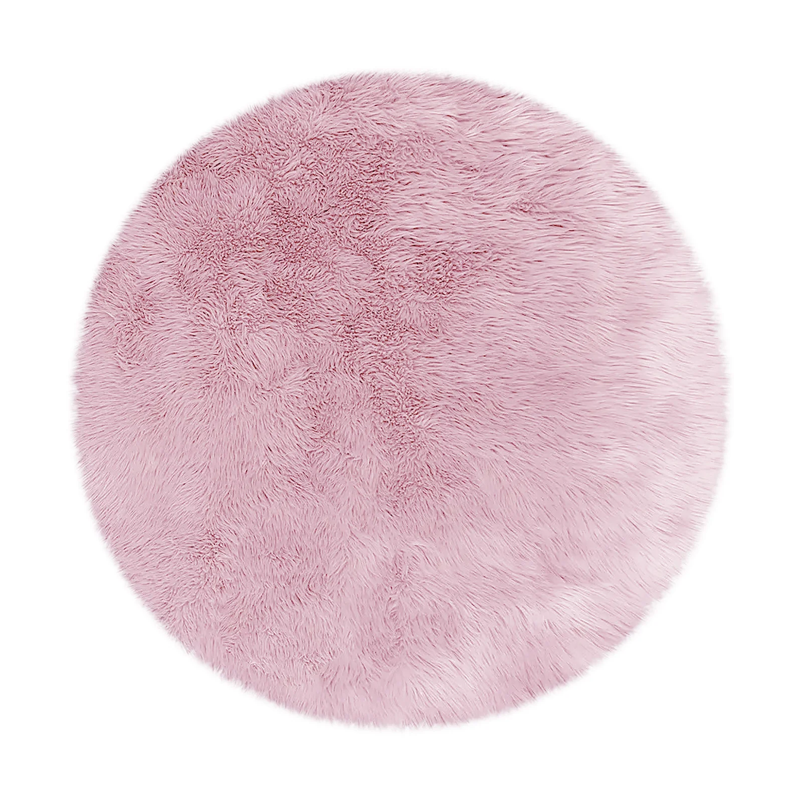 Shaddi 120cm Round Shaggy Soft Fluffy Fur Rug in Pink