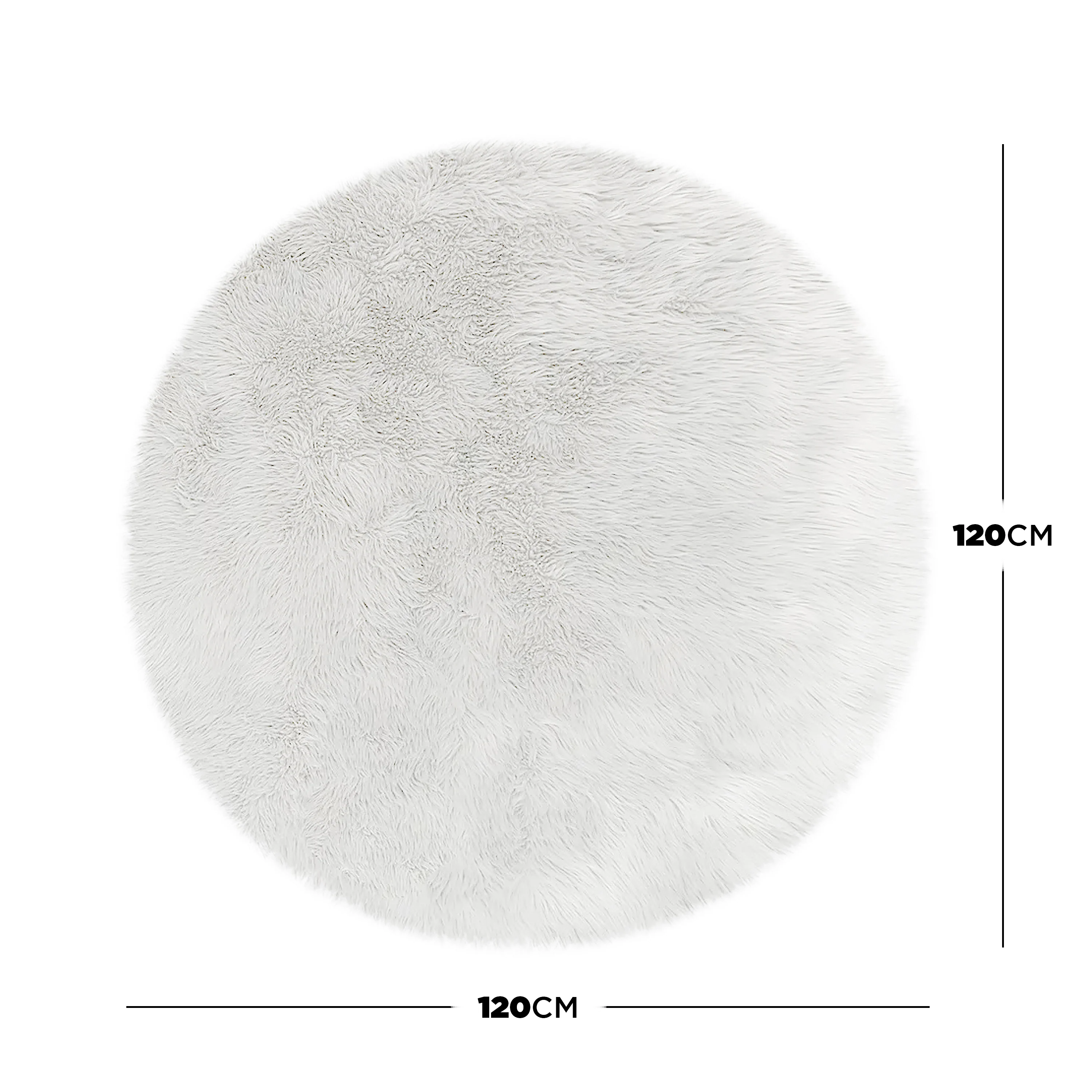 Shaddi 120cm Round Shaggy Soft Fluffy Fur Rug in White - Image 3