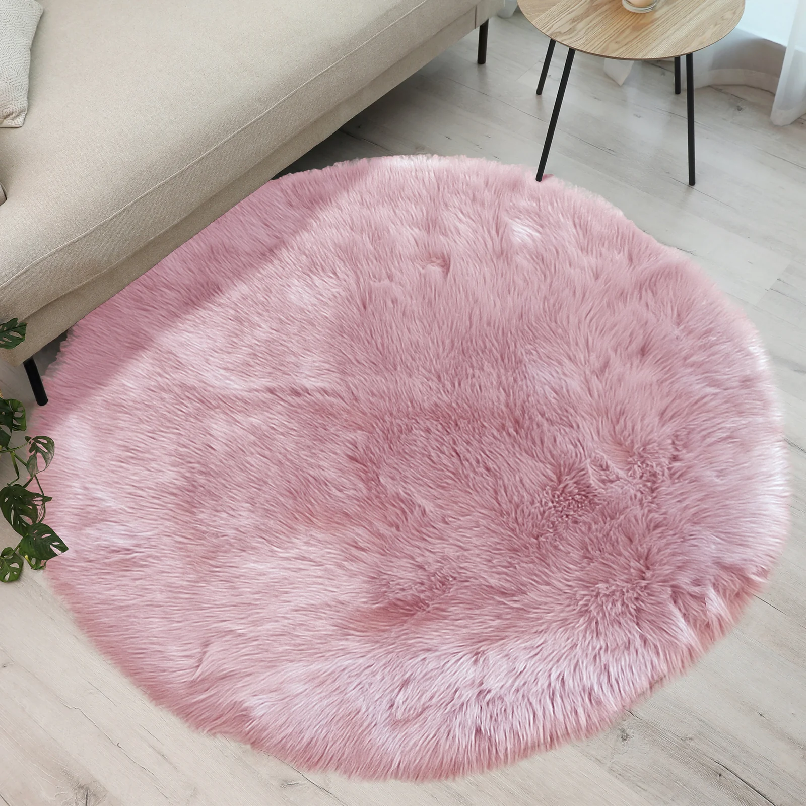 Shaddi 160cm Round Shaggy Soft Fluffy Fur Rug in Pink - Image 2