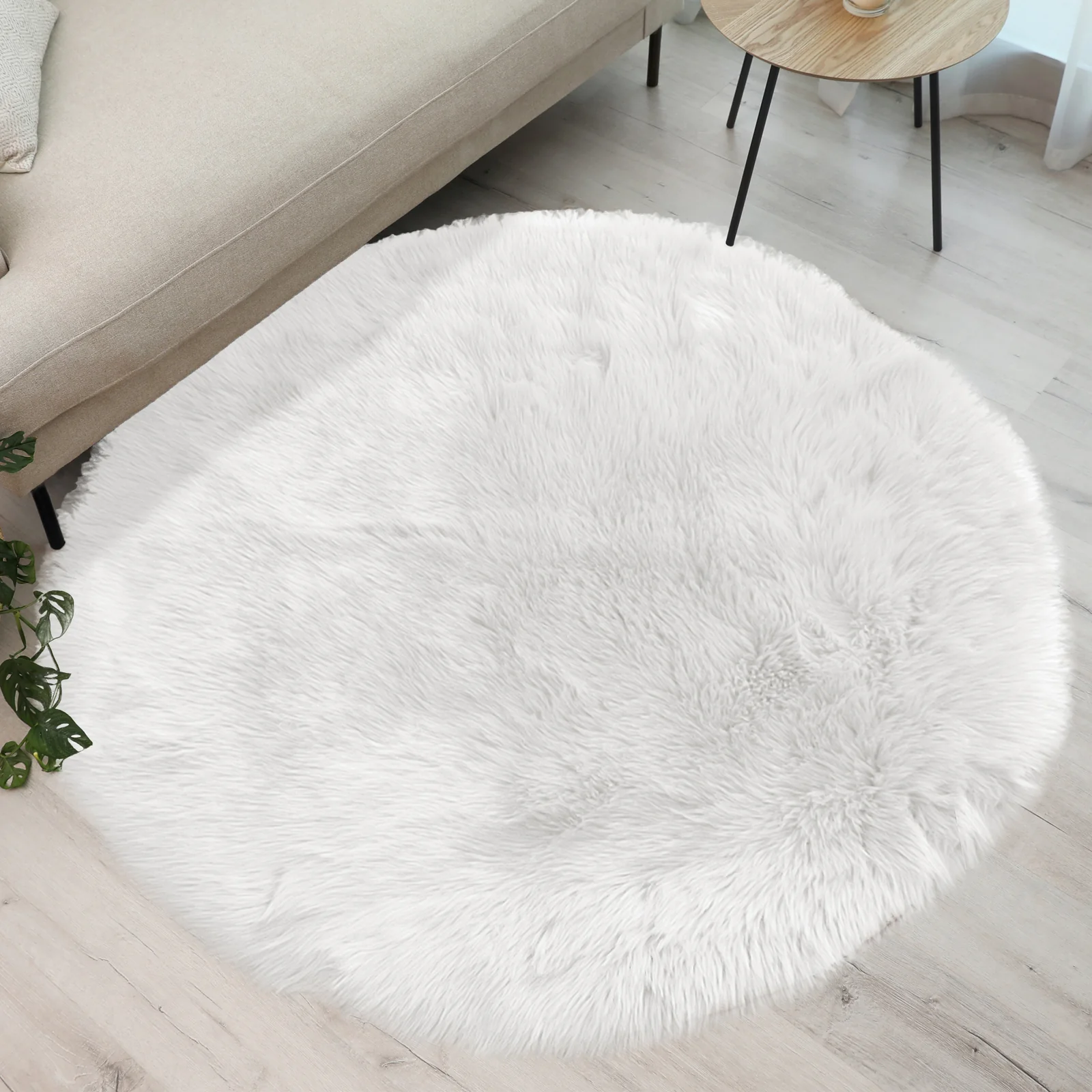 Shaddi 160cm Round Shaggy Soft Fluffy Fur Rug in White - Image 2